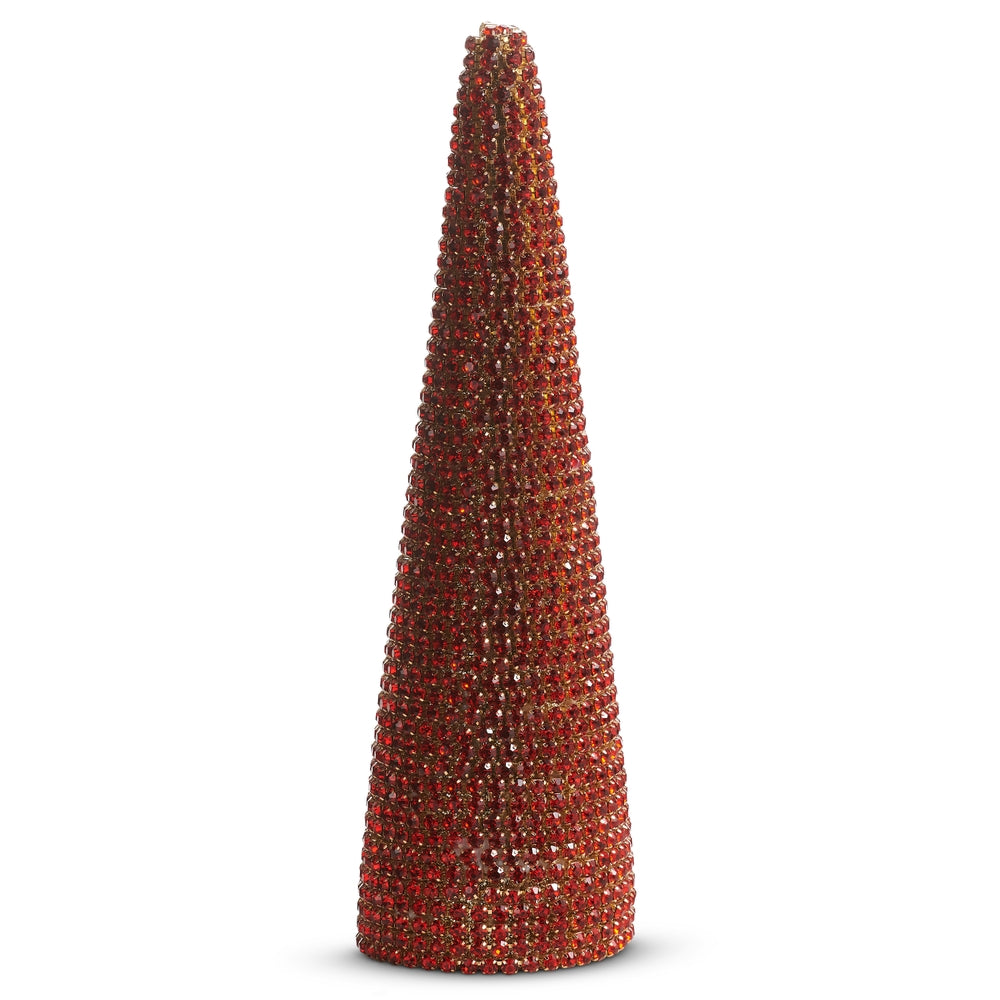 13 inch red rhinestone cone Christmas tree, full view