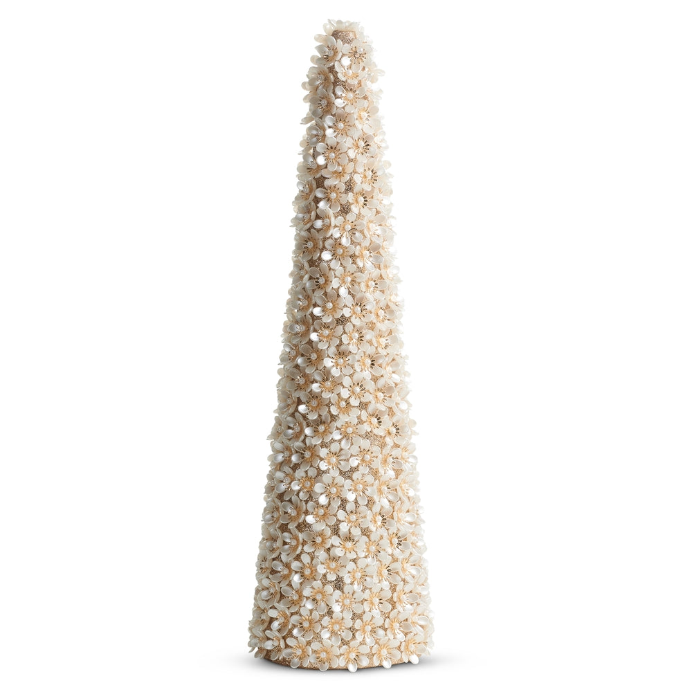 15.5 inch ivory pearl floral cone tree, full view