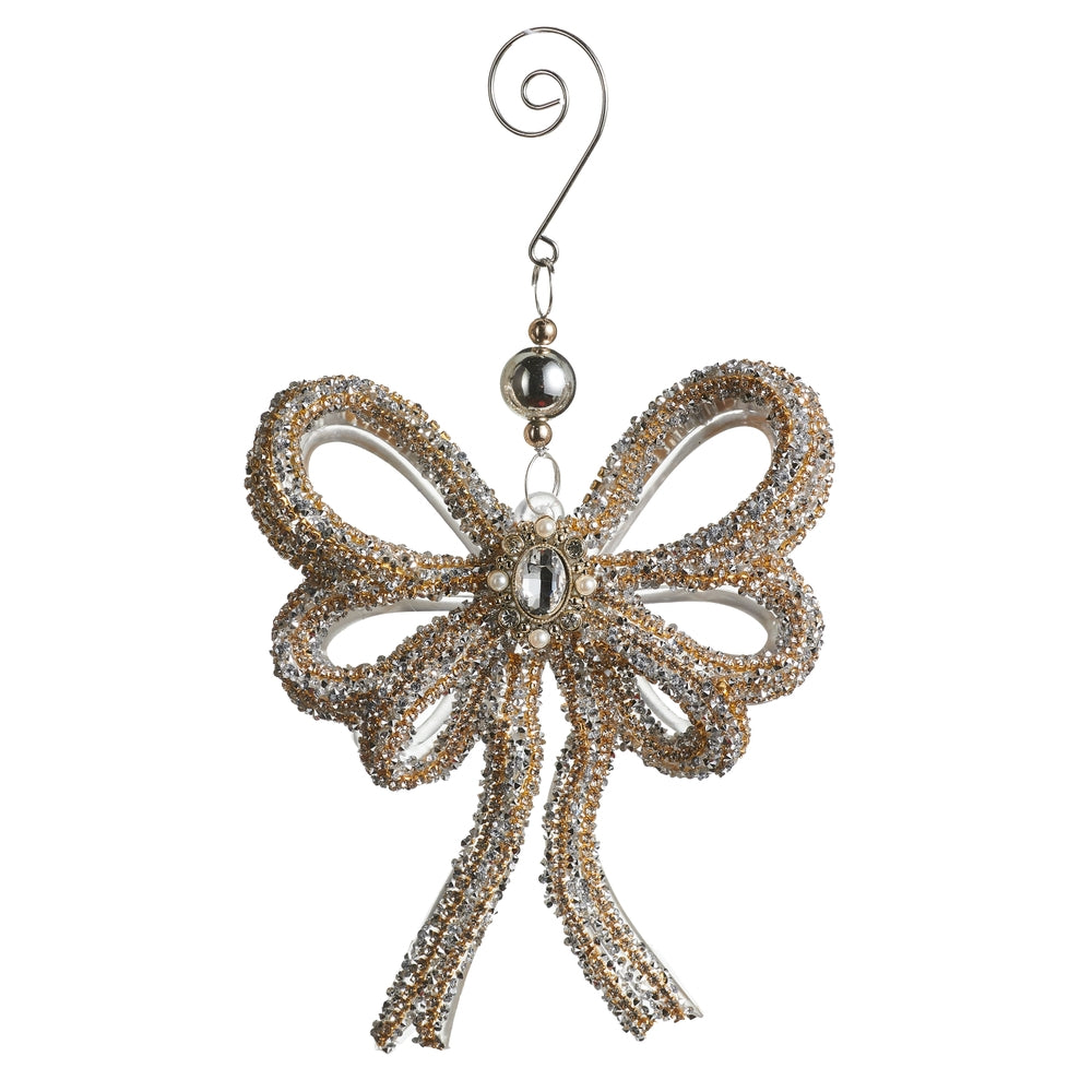 8 inch rhinestone bow Christmas ornament, full view