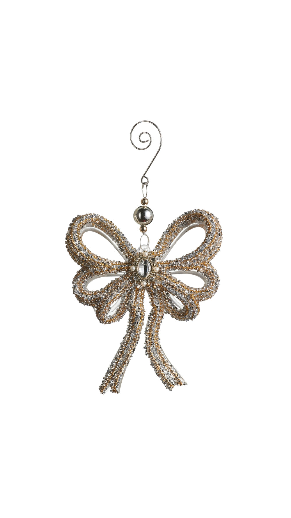 8 inch rhinestone bow Christmas ornament, full view on white