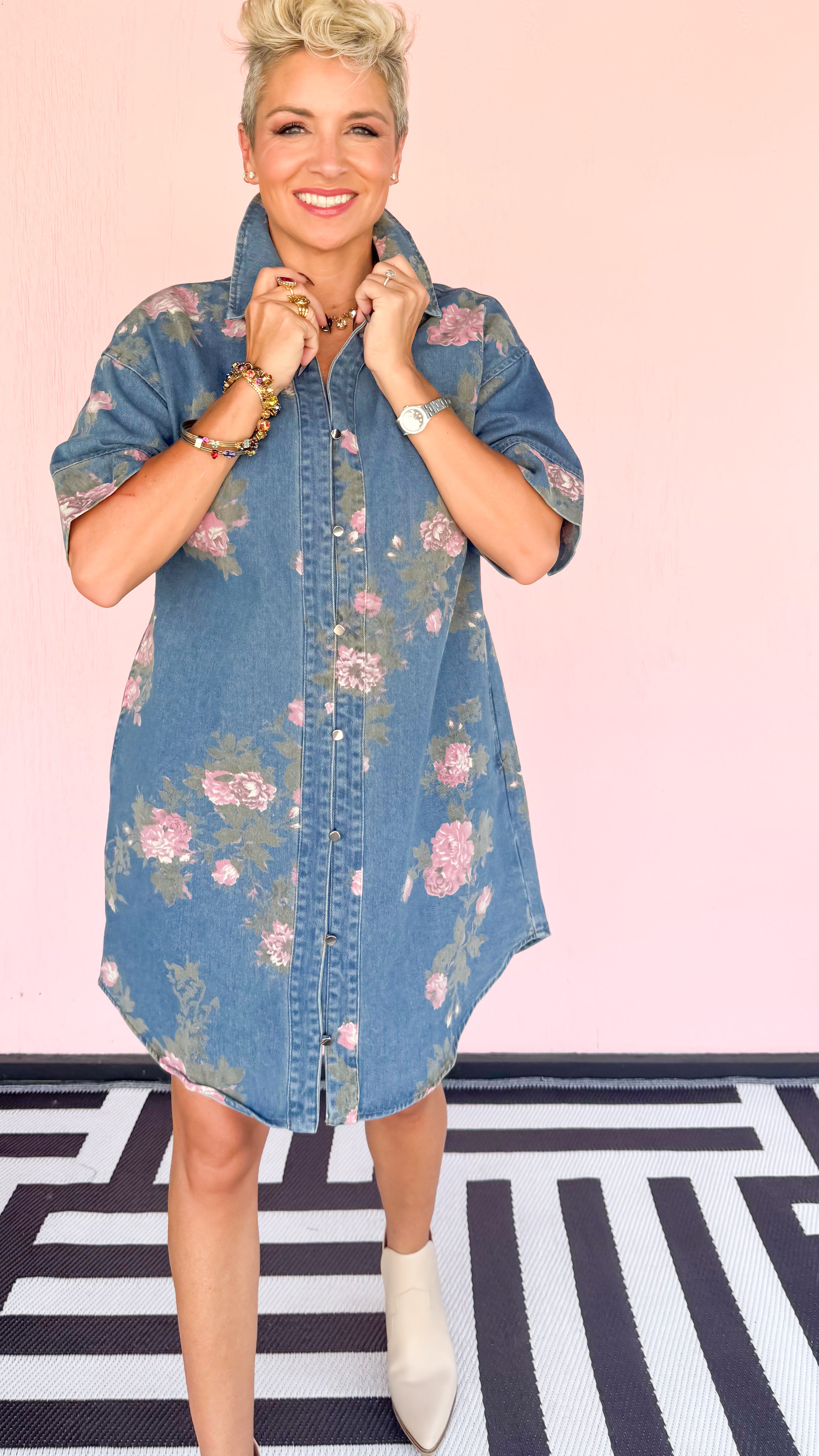 Rose Denim Short Dress