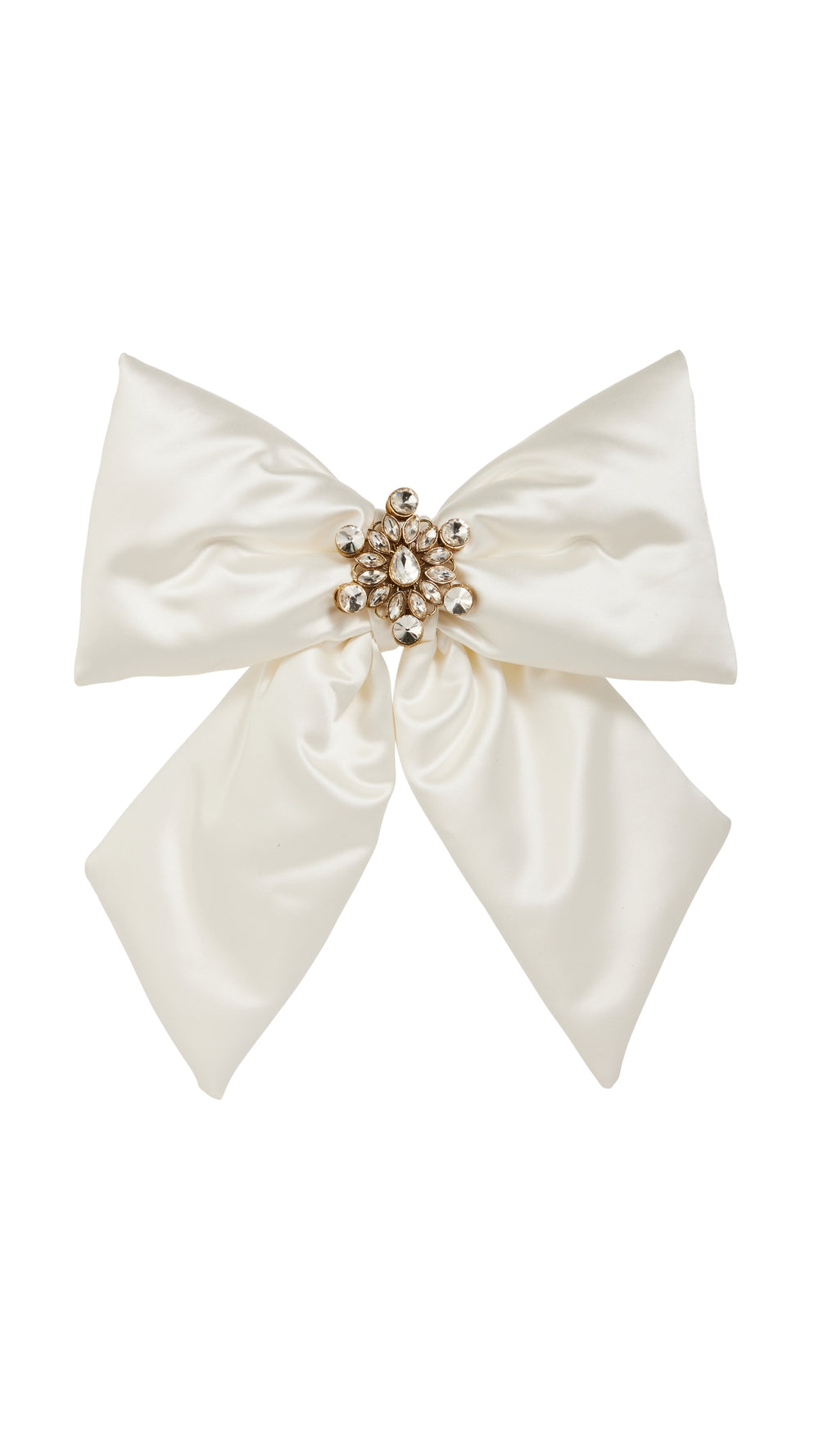 Ivory satin bow for a wine or champagne bottle, full view on white