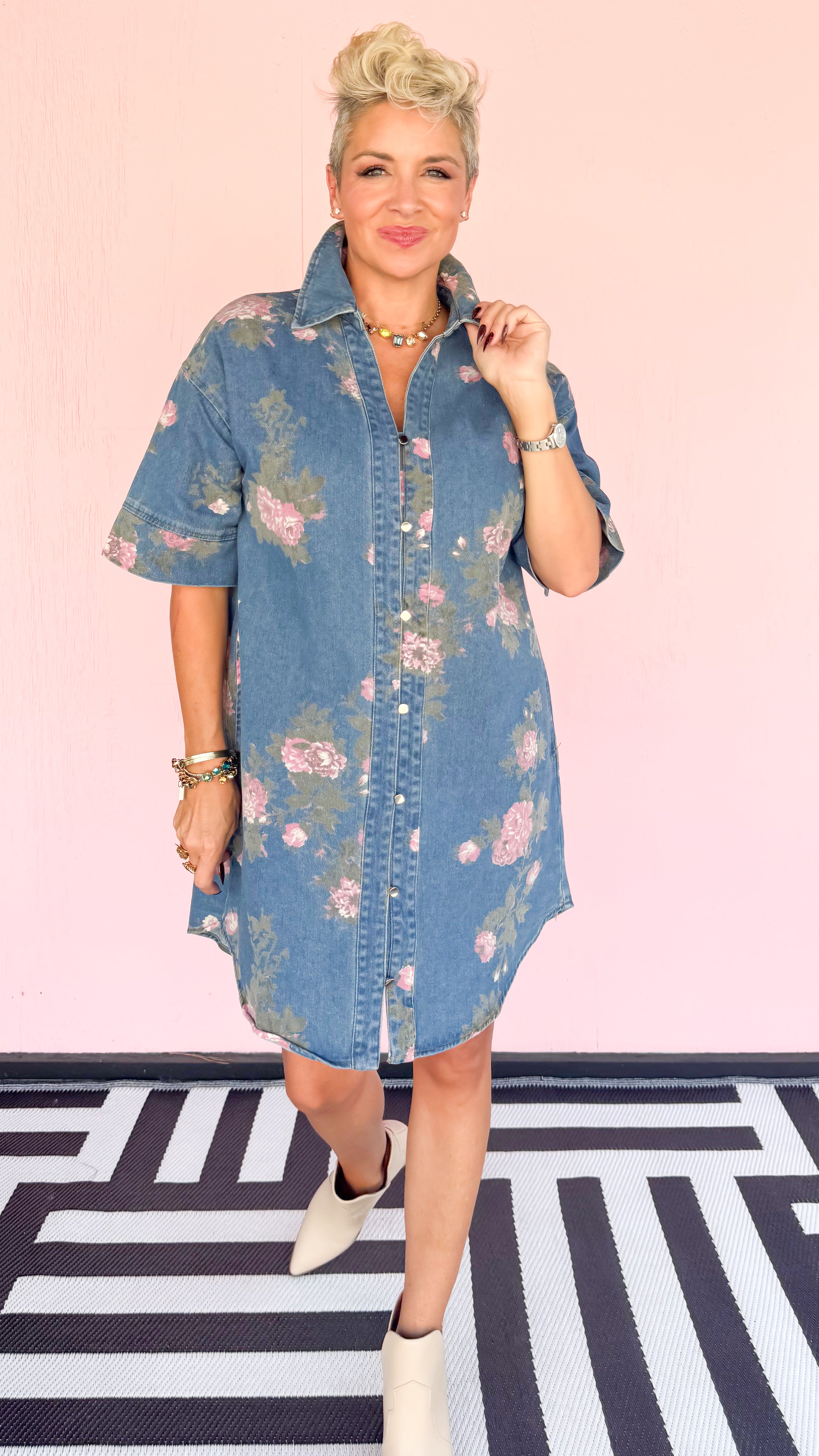 Rose Denim Short Dress