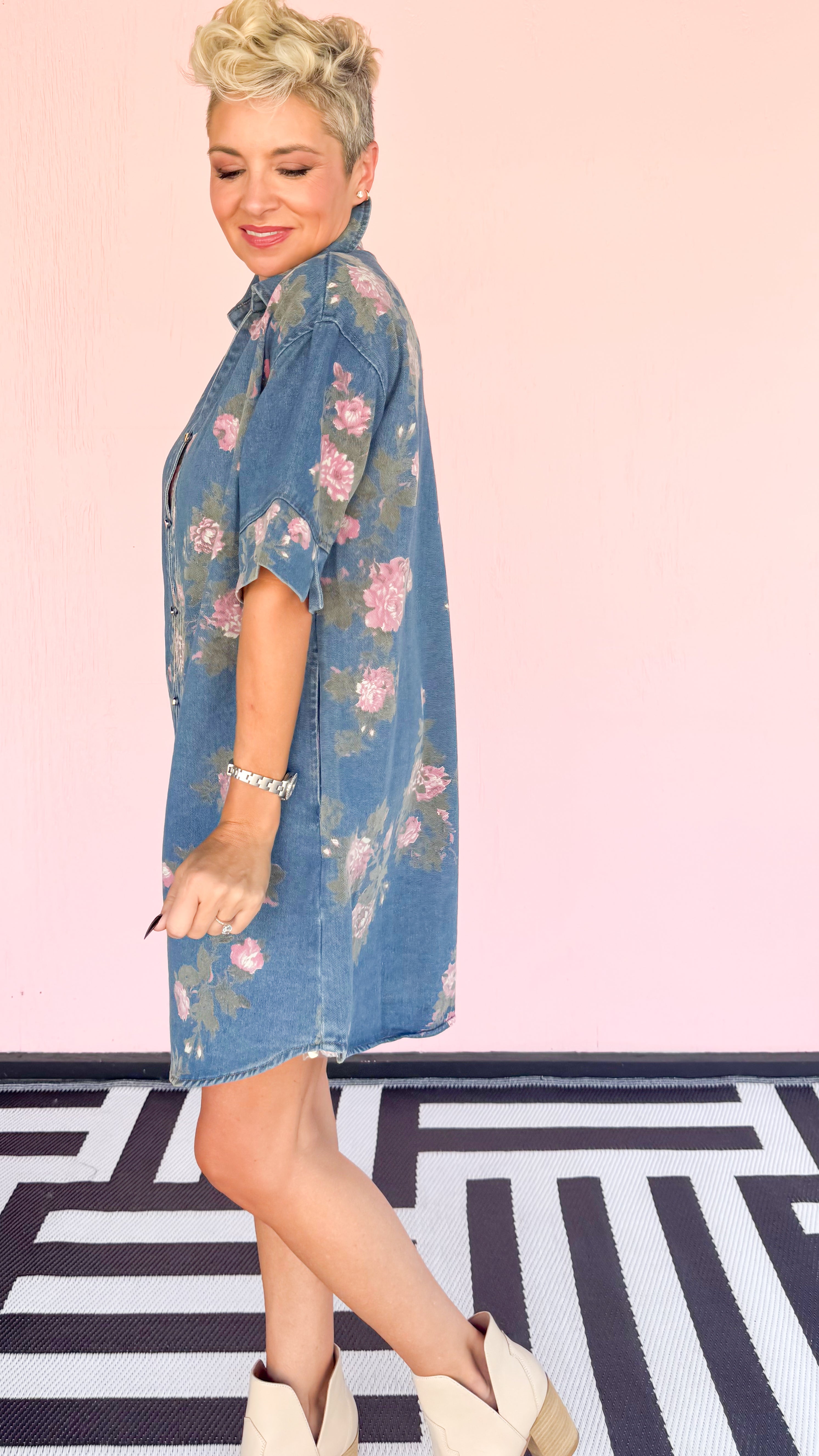 Rose Denim Short Dress