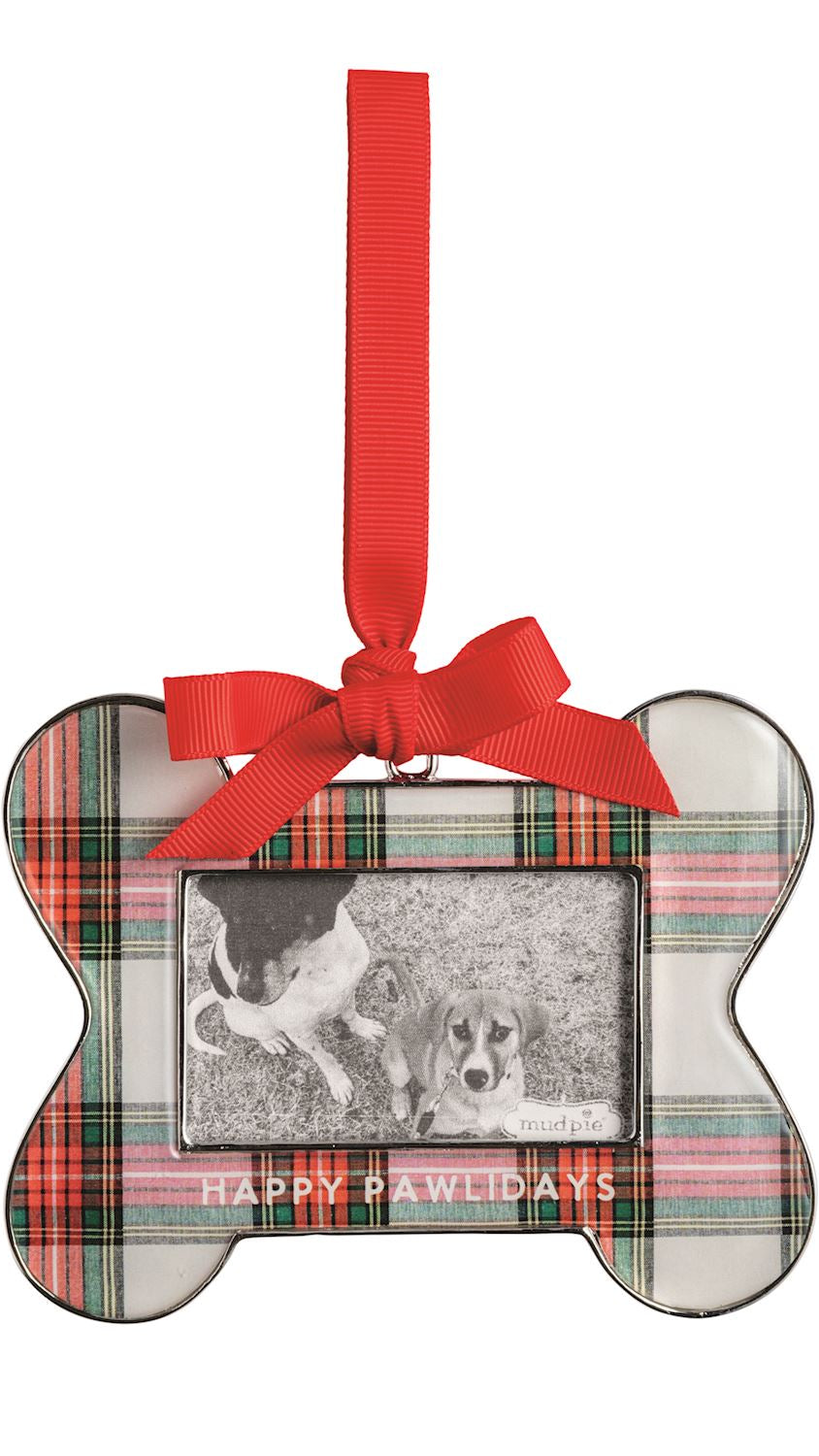 Happy Pawlidays pet photo frame Christmas ornament, front view