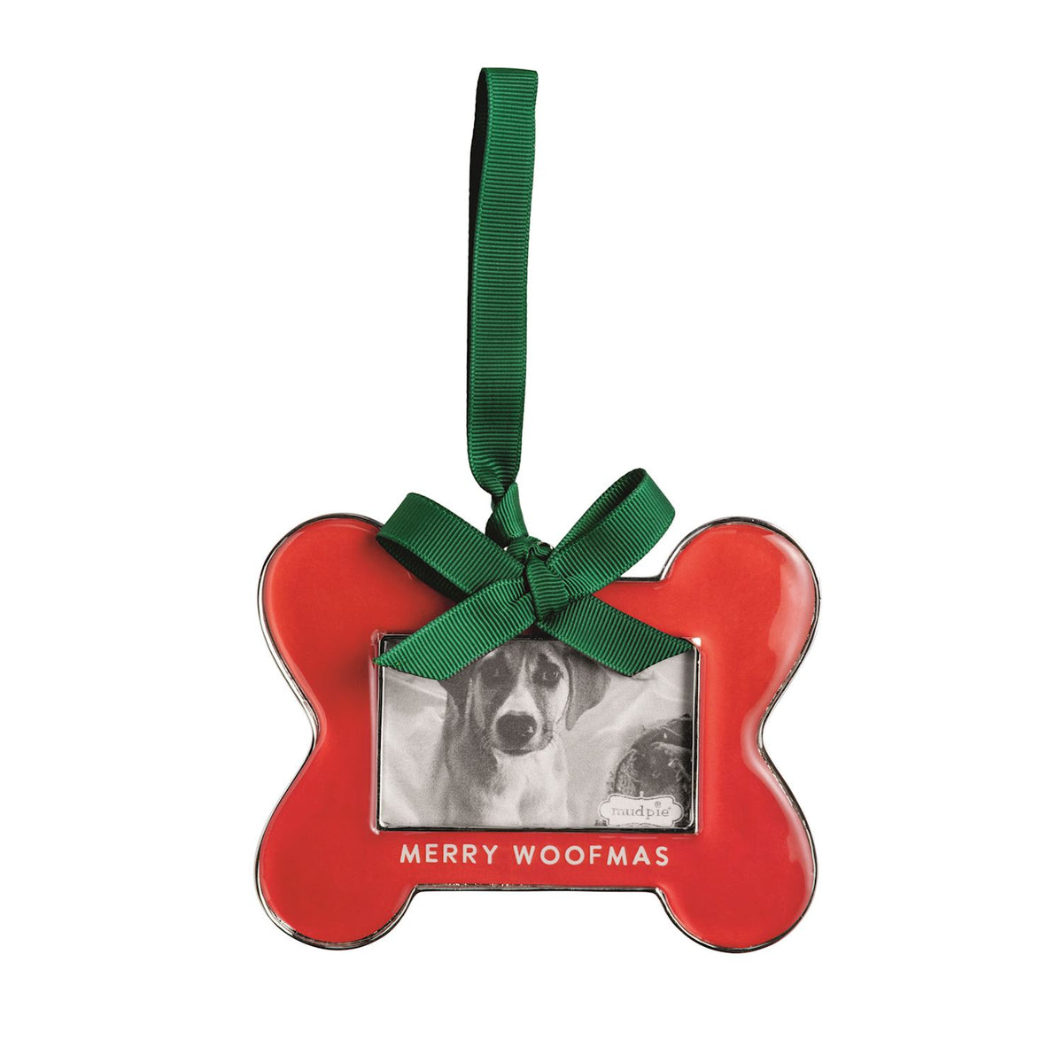 Merry Woofmas pet photo frame Christmas ornament, full view
