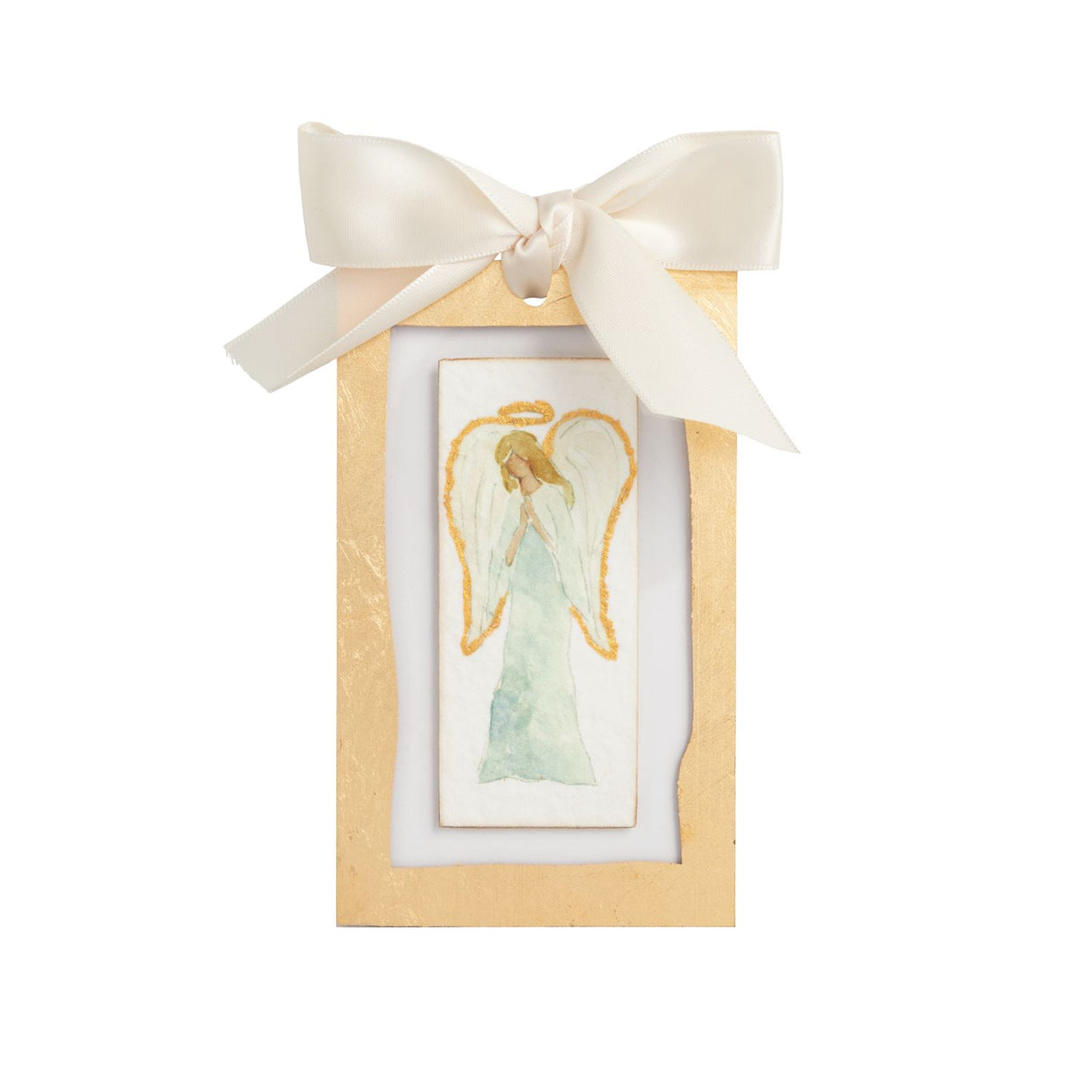 Gold front-facing angel Christmas ornament, full view