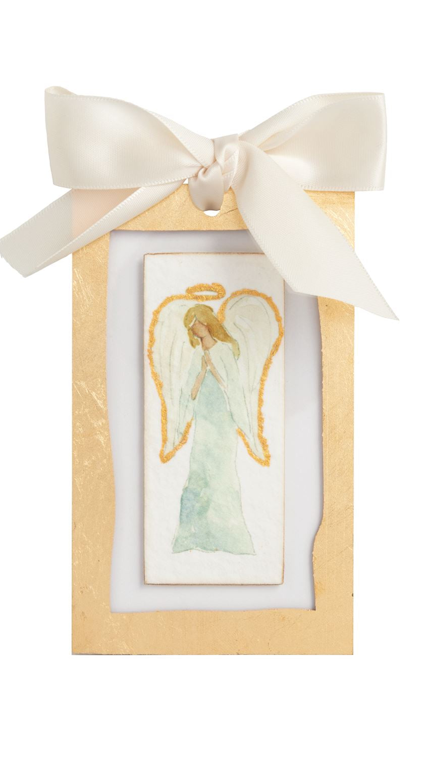 Gold front-facing angel Christmas ornament, front view