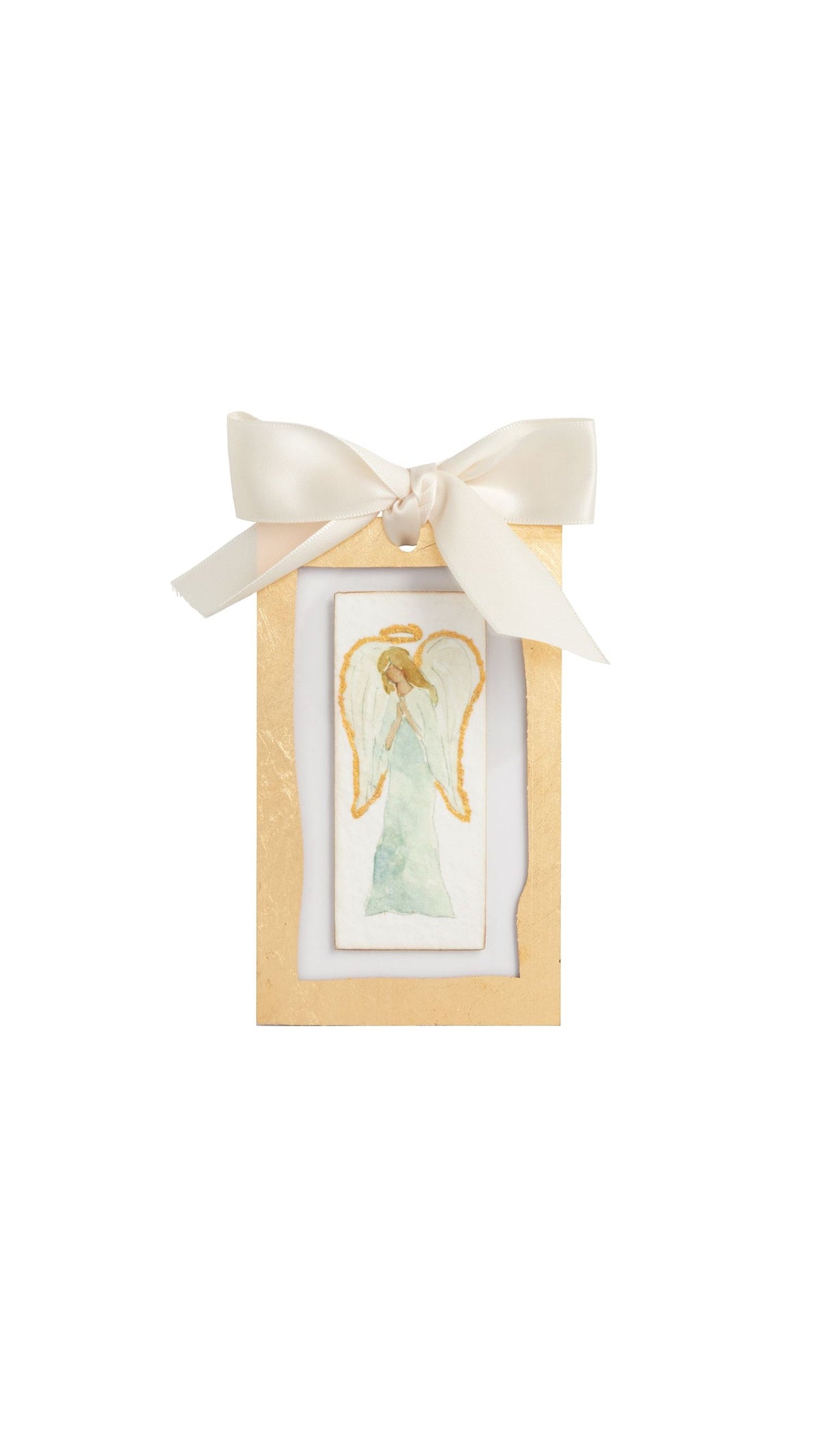 Front Angel Gold Ornament full view on white