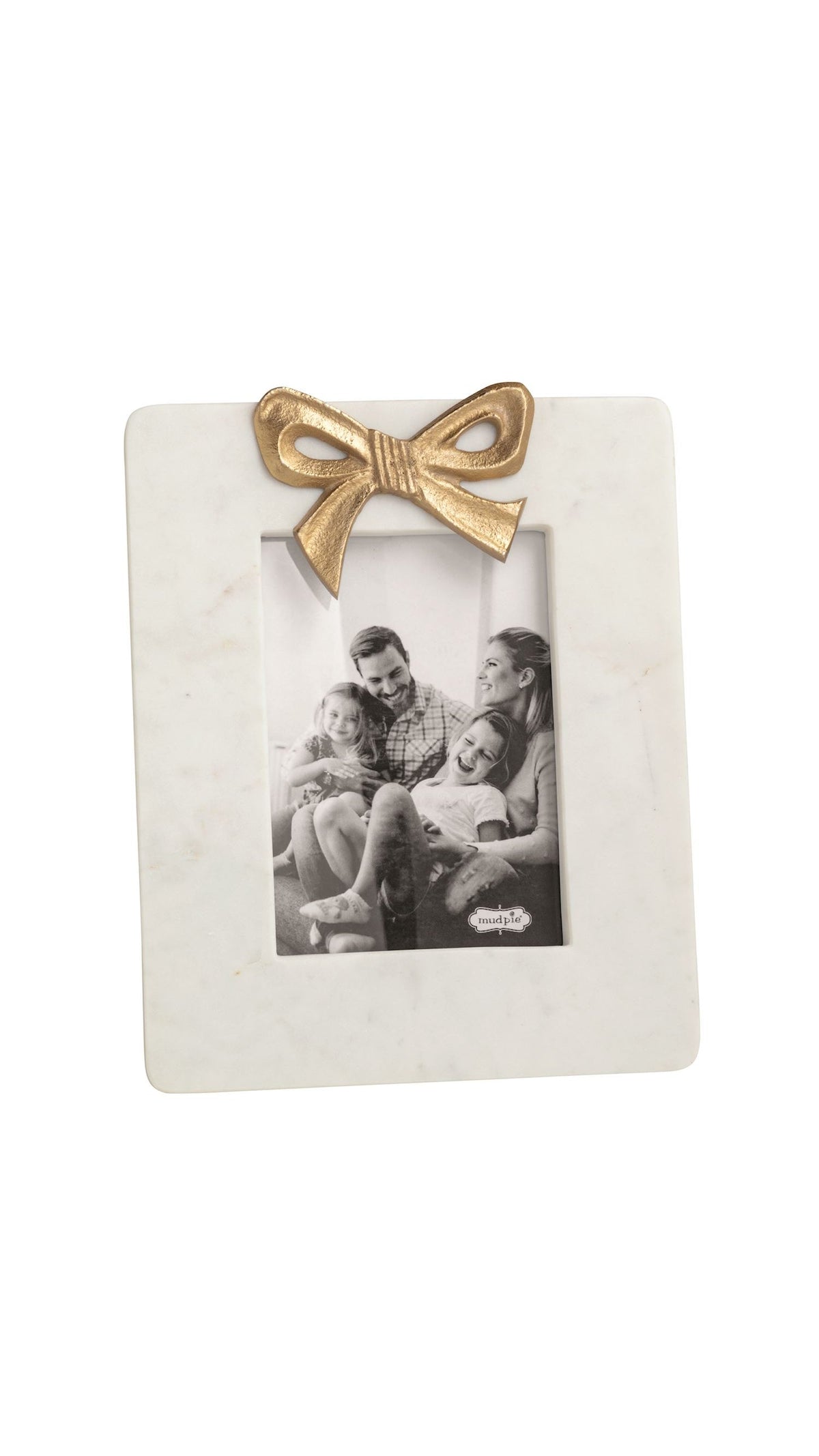 Large Gold Bow Marble Frame full view on white