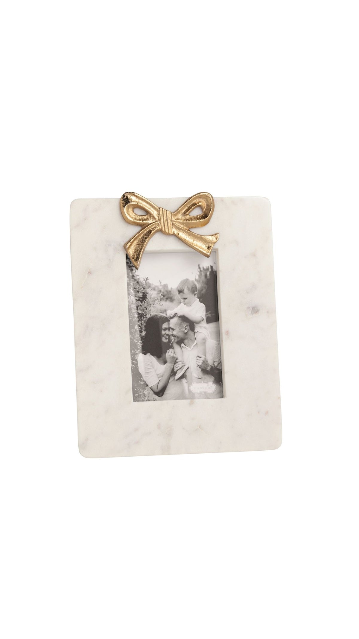 Small Gold Bow Marble Frame full view on white