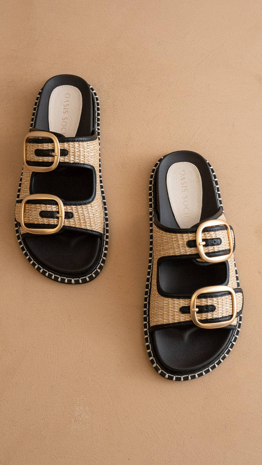 The Daytona Two-Tone Raffia Gold Buckle Sandal