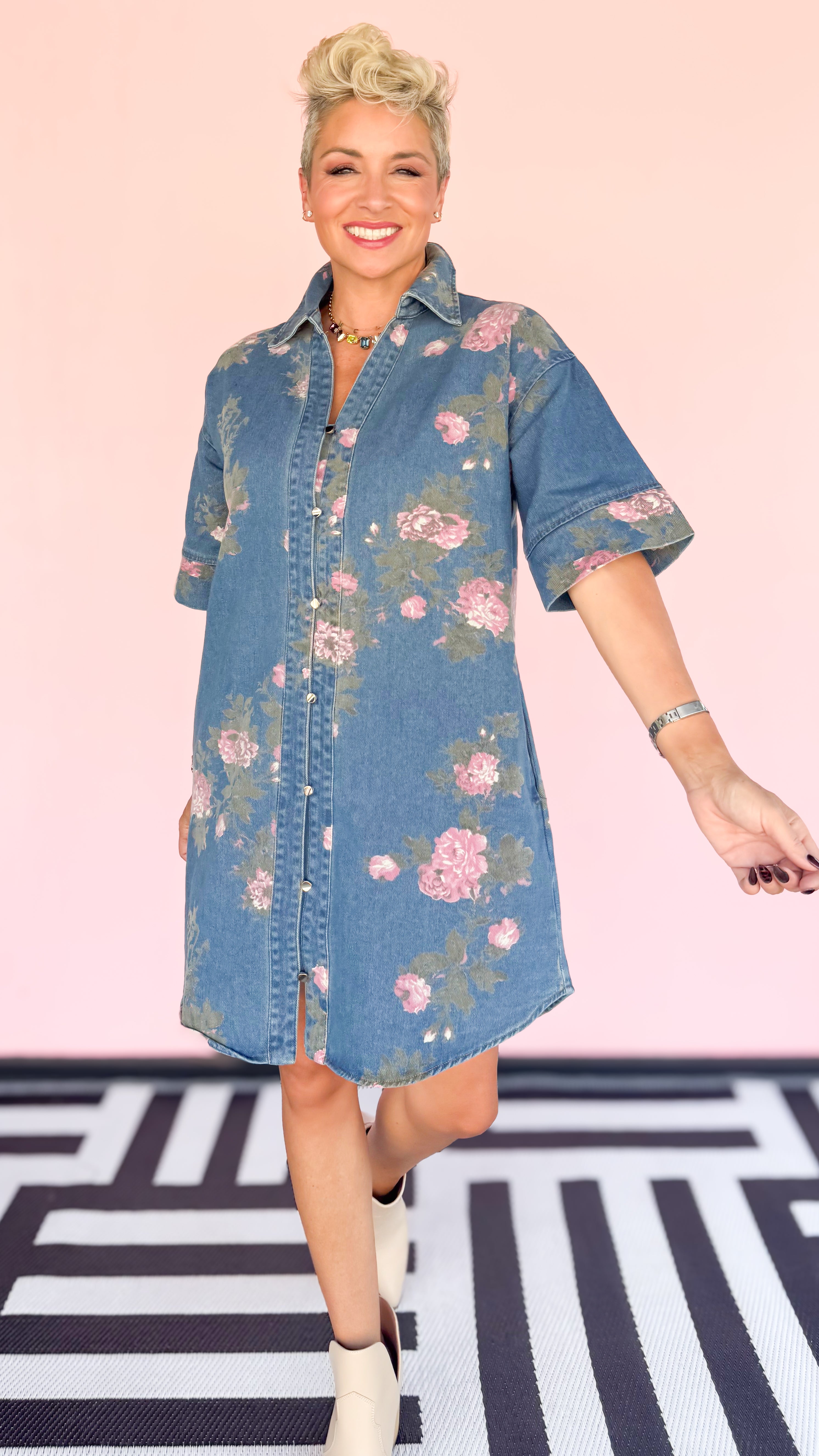 Rose Denim Short Dress