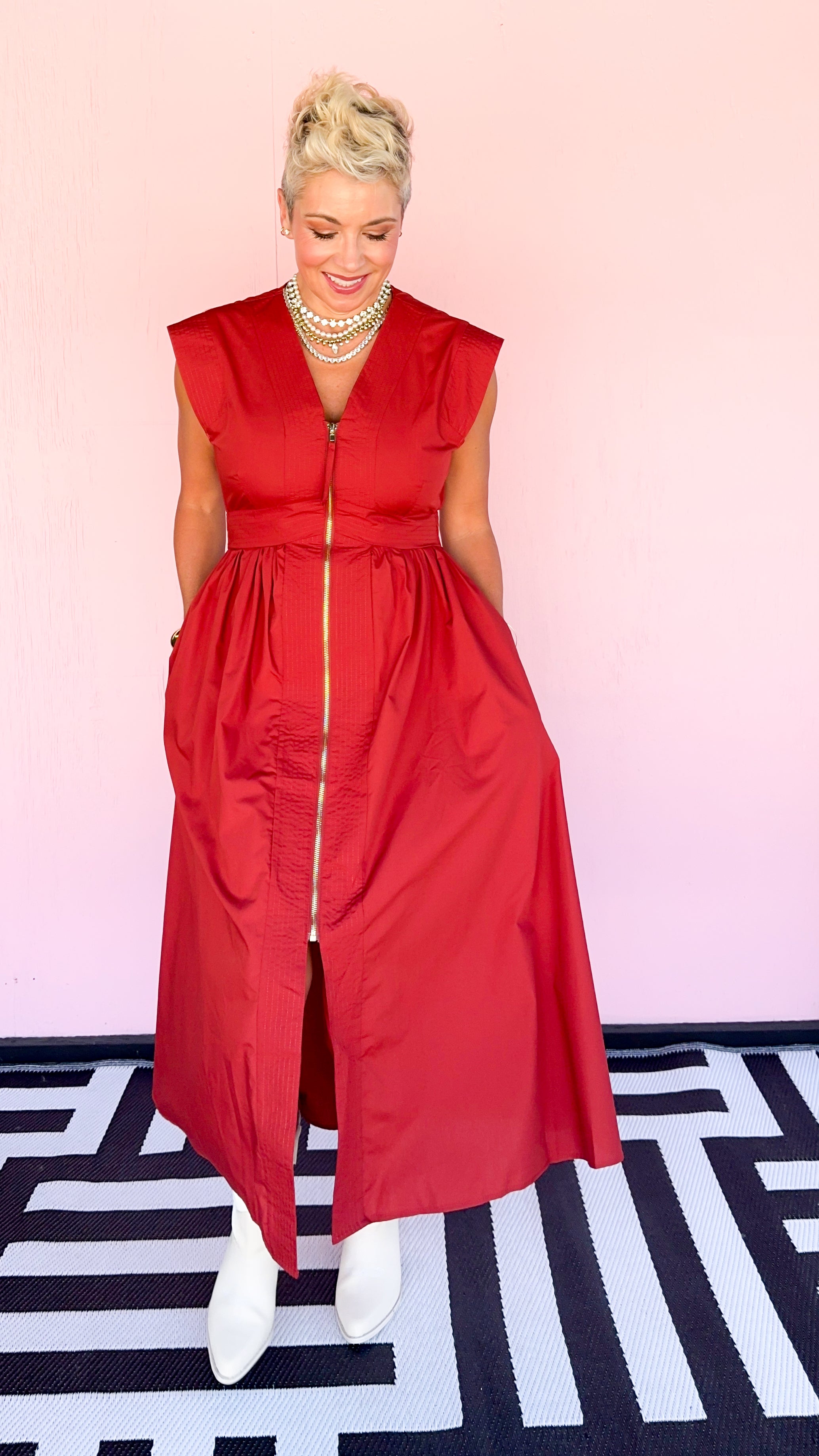 Smocked Waist Midi Dress/Brick