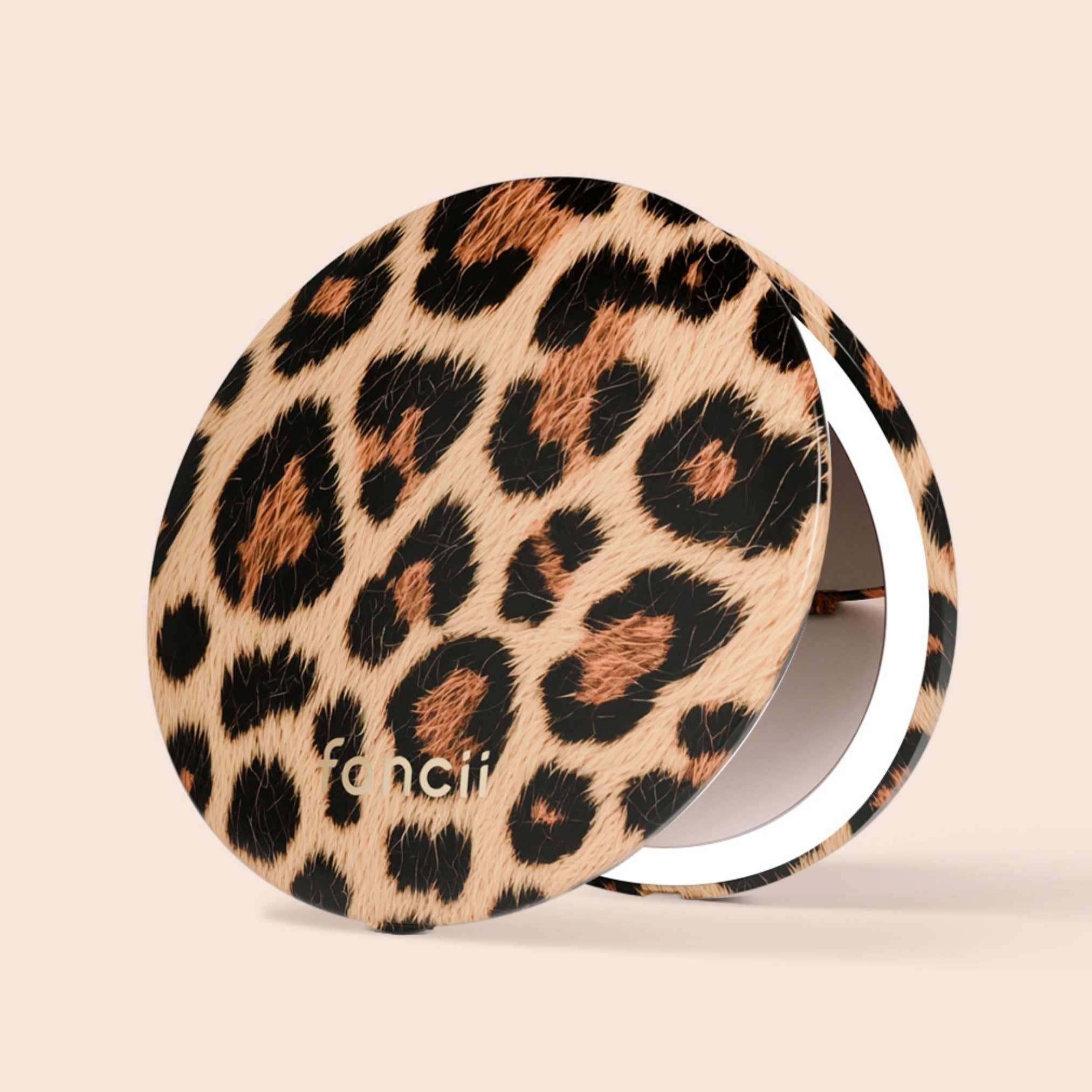 Mini Taylor 4-inch Compact Mirror with Light - Cheetah Chic
