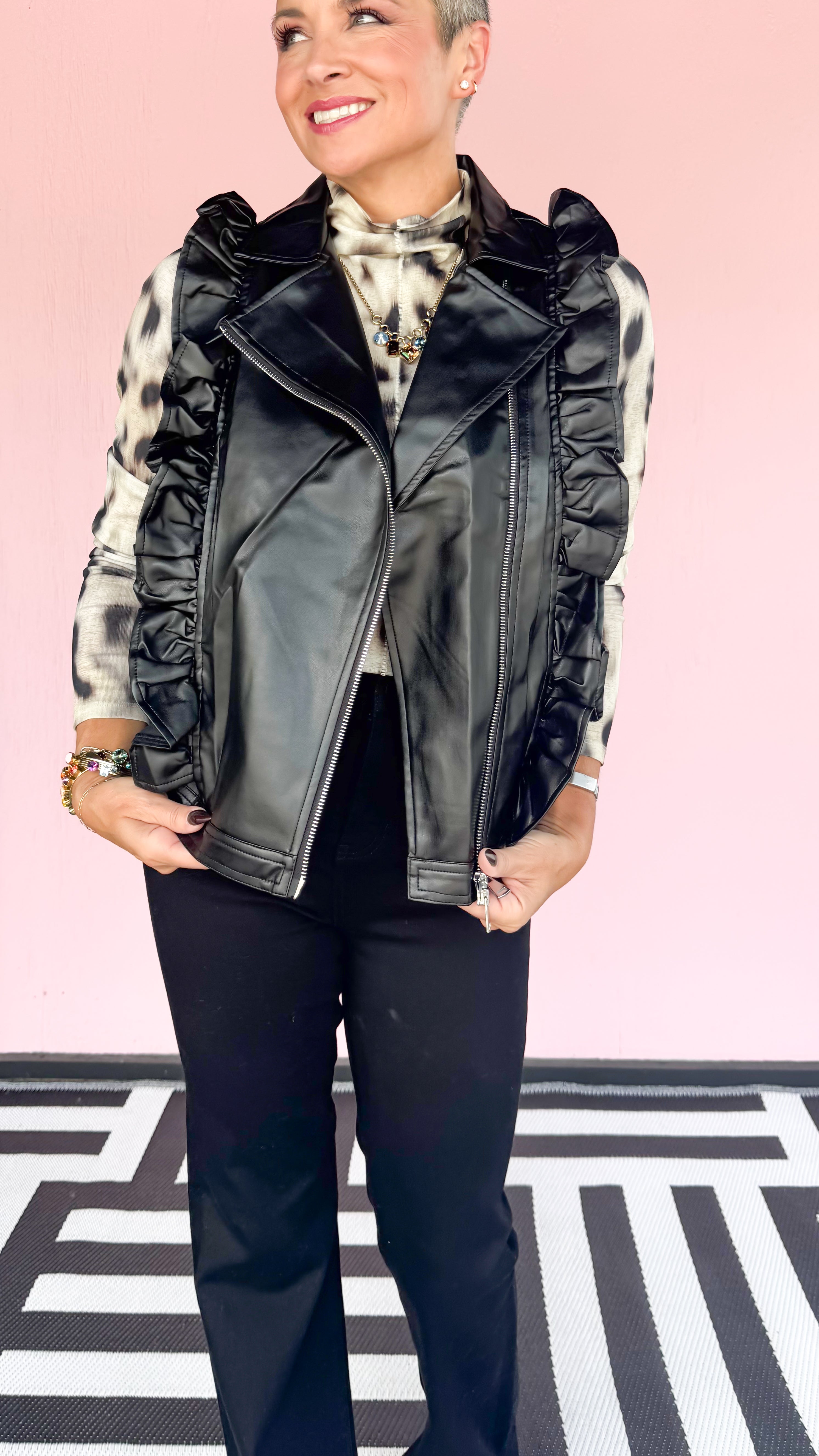 Jessica Vegan Leather Vest w/Ruffles/Back
