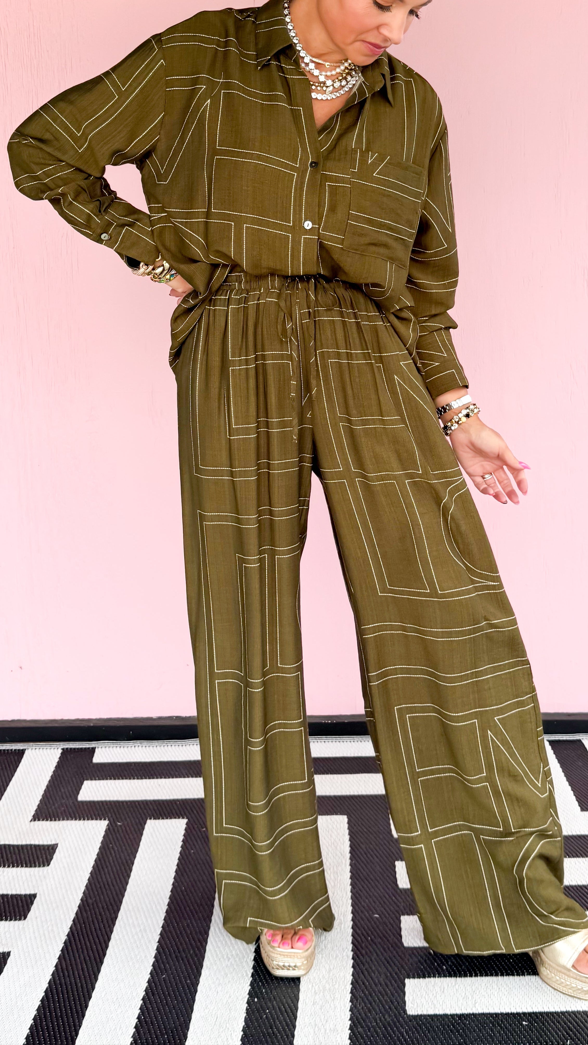 Rita Box Detail Pants/Olive