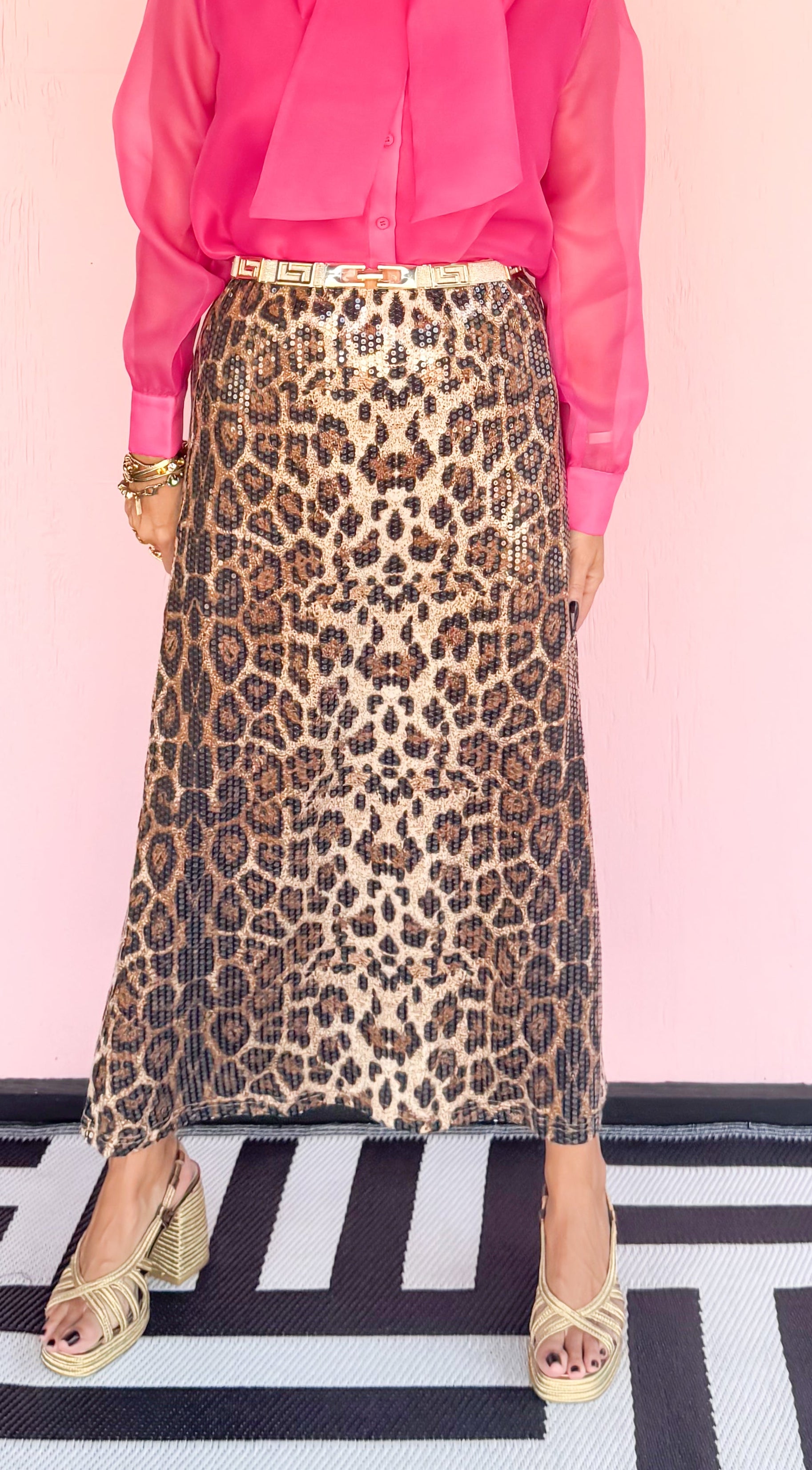 Jelica Sequin Maxi Leopard Skirt