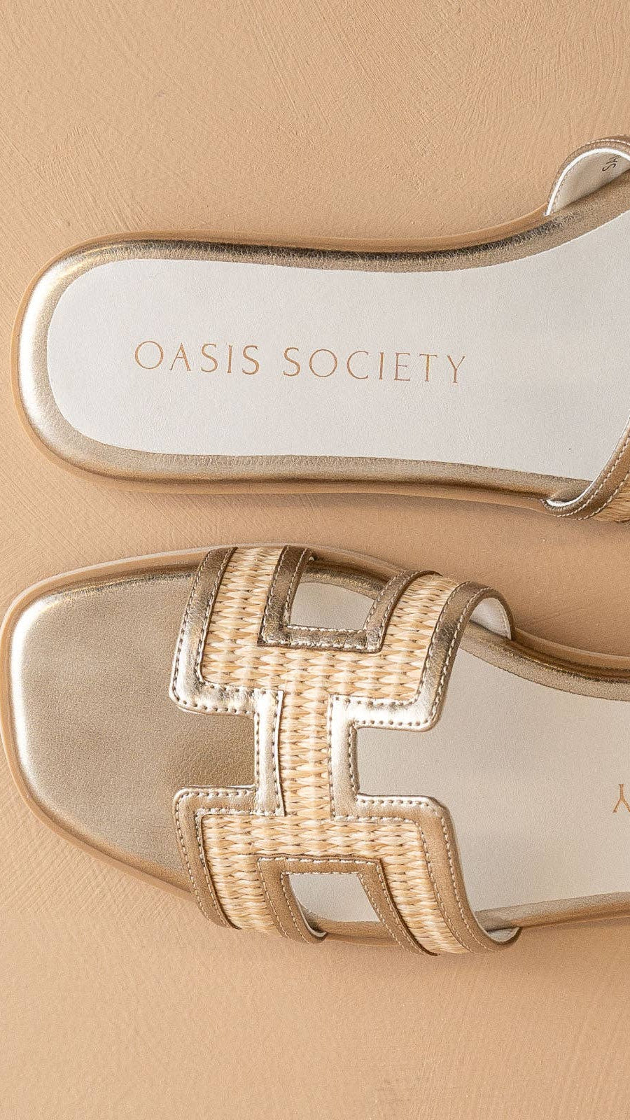 Gold H Cutout Raffia Slide