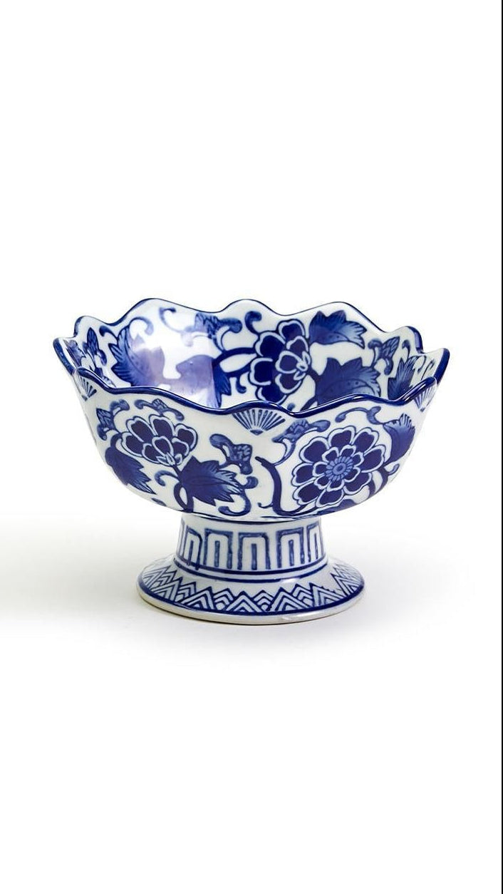Scalloped Edge Footed Bowl Blue