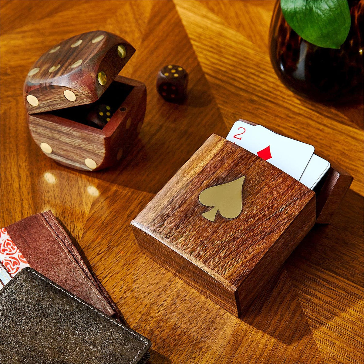 Wood Crafted Playing Card Set in Wooden Box
