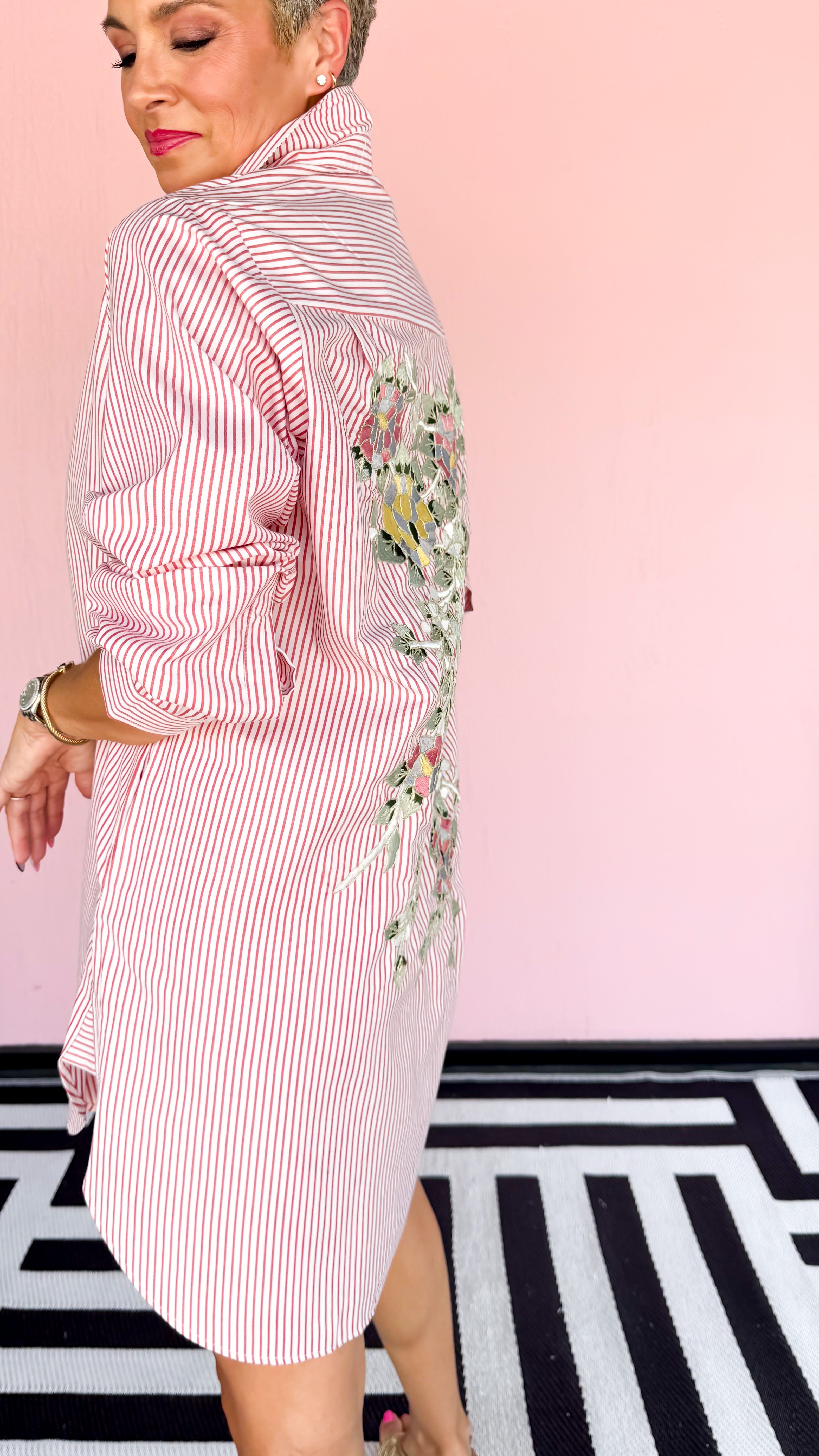 Lucia Embroidered Shirt Dress/Red - The BLVD