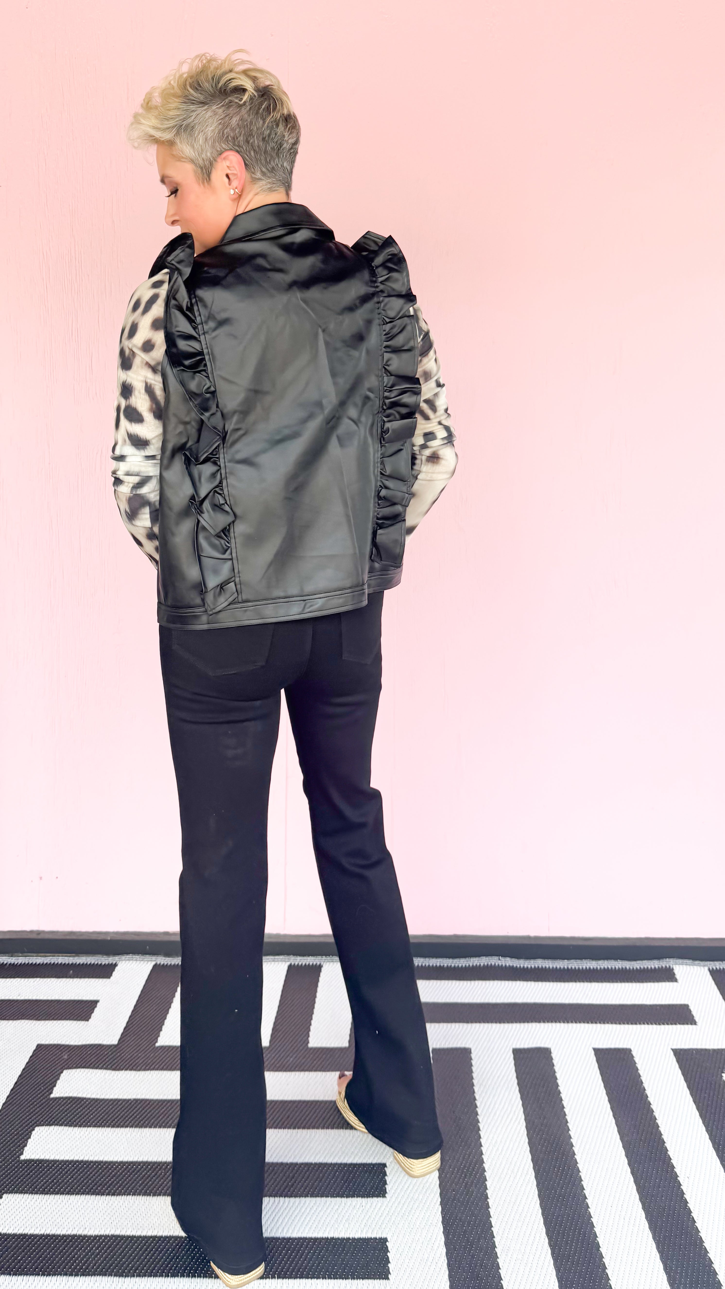 Jessica Vegan Leather Vest w/Ruffles/Back