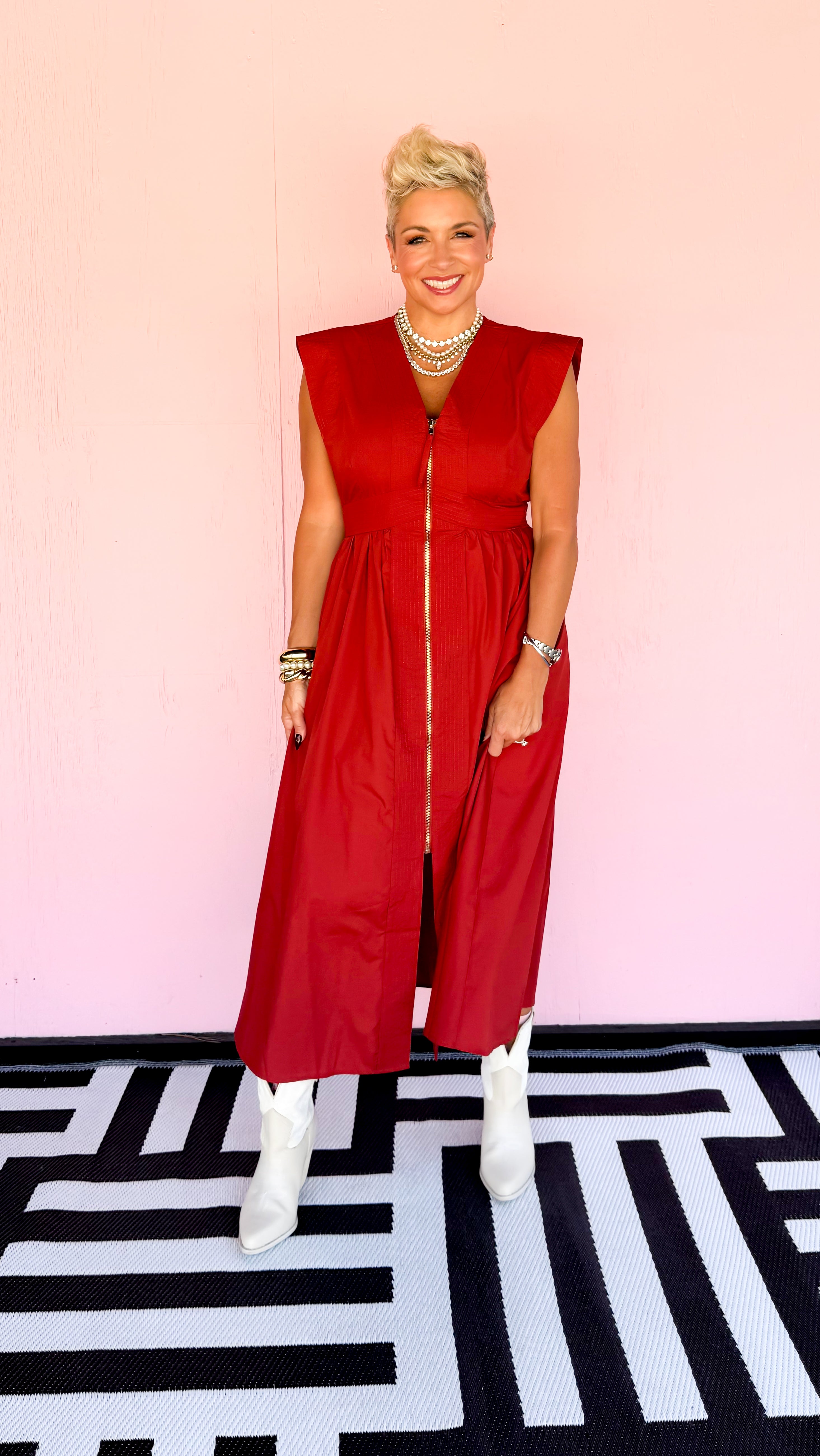 Smocked Waist Midi Dress/Brick