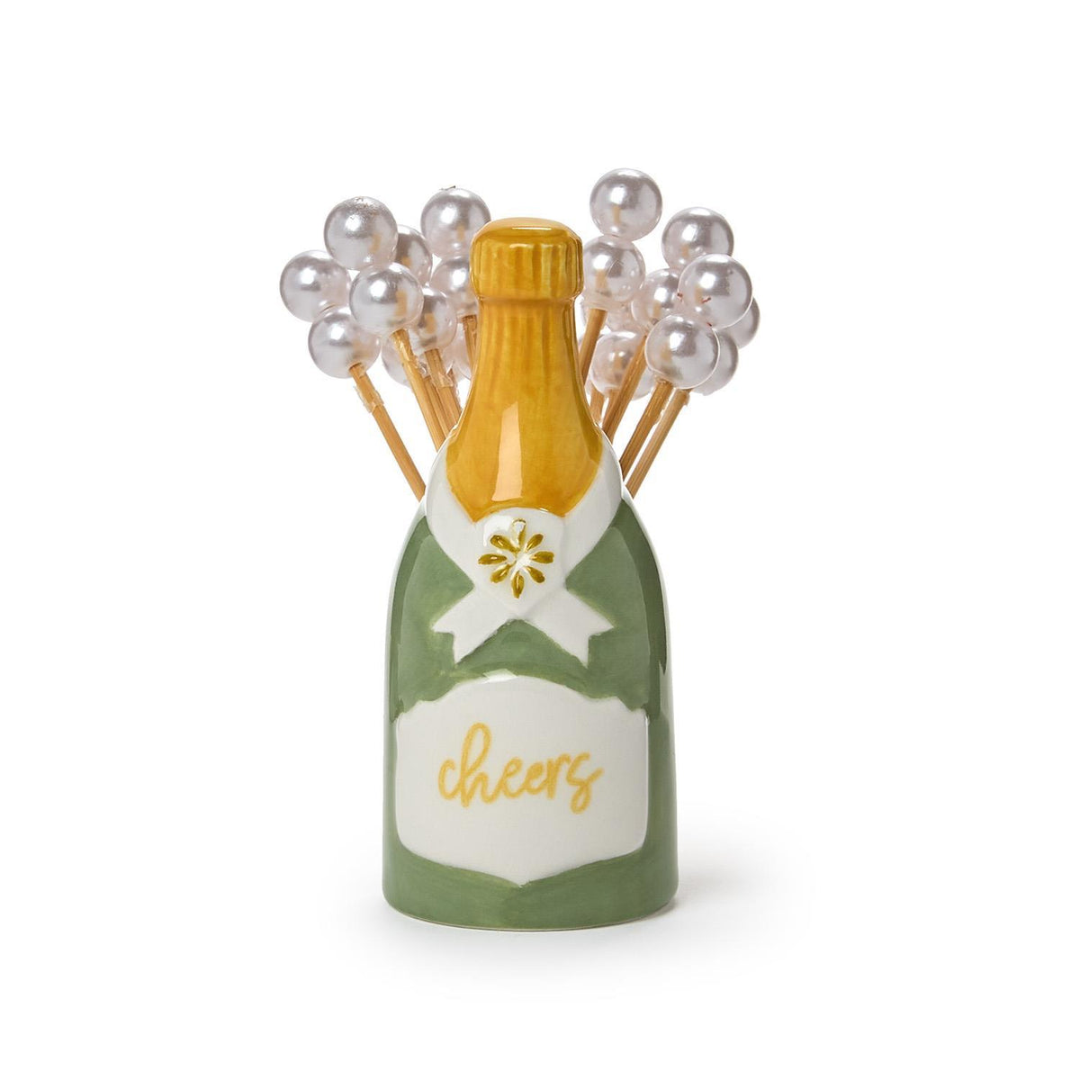 Champagne Bottle Pick Holder with 20 Pearl Cocktail Picks