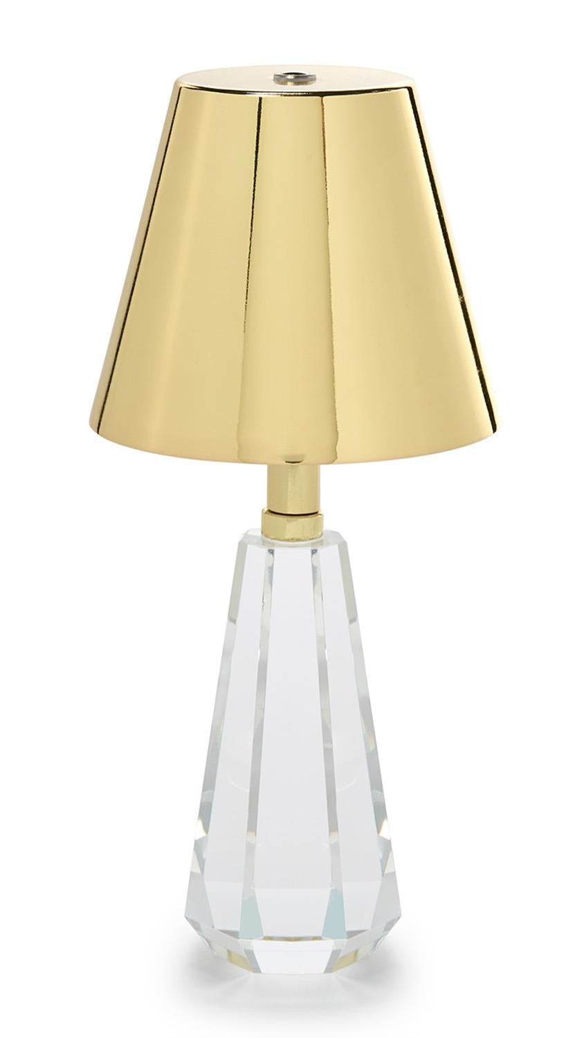 Faceted Glass LED Cordless Table Lamp with Gold Shade