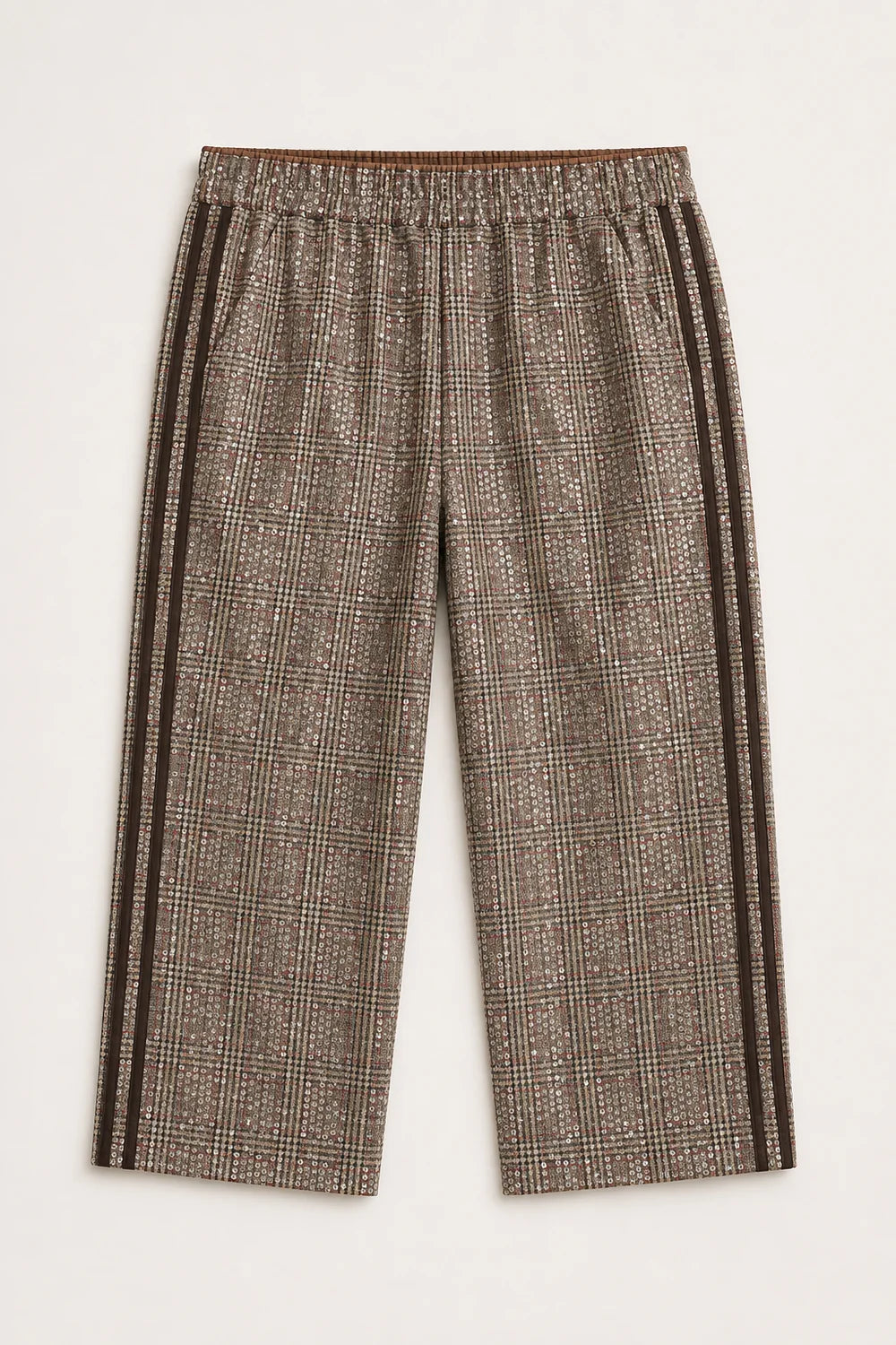 Eloise Plaid Sequin Pants/Brown