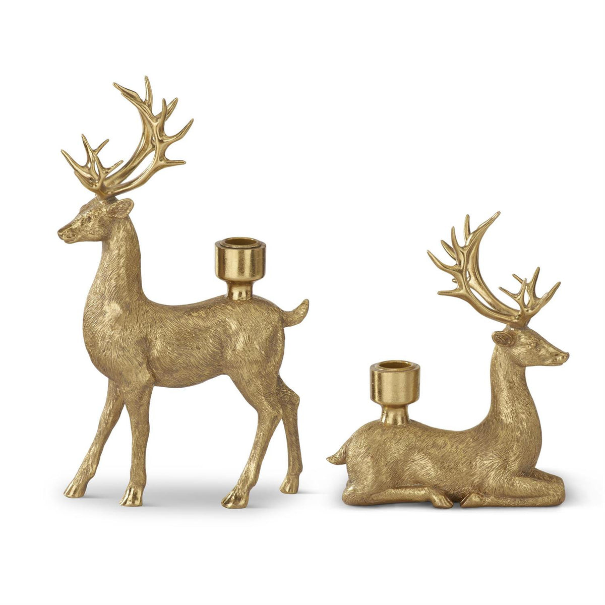 Gold resin deer taper candleholders in two sizes, original product photo