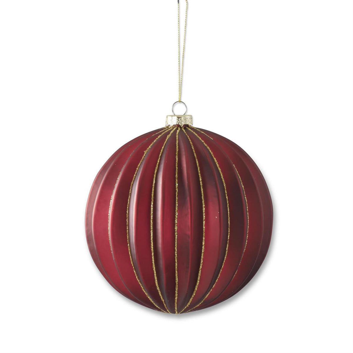 6.5 inch burgundy glass accordion ornament with gold glitter, original product photo