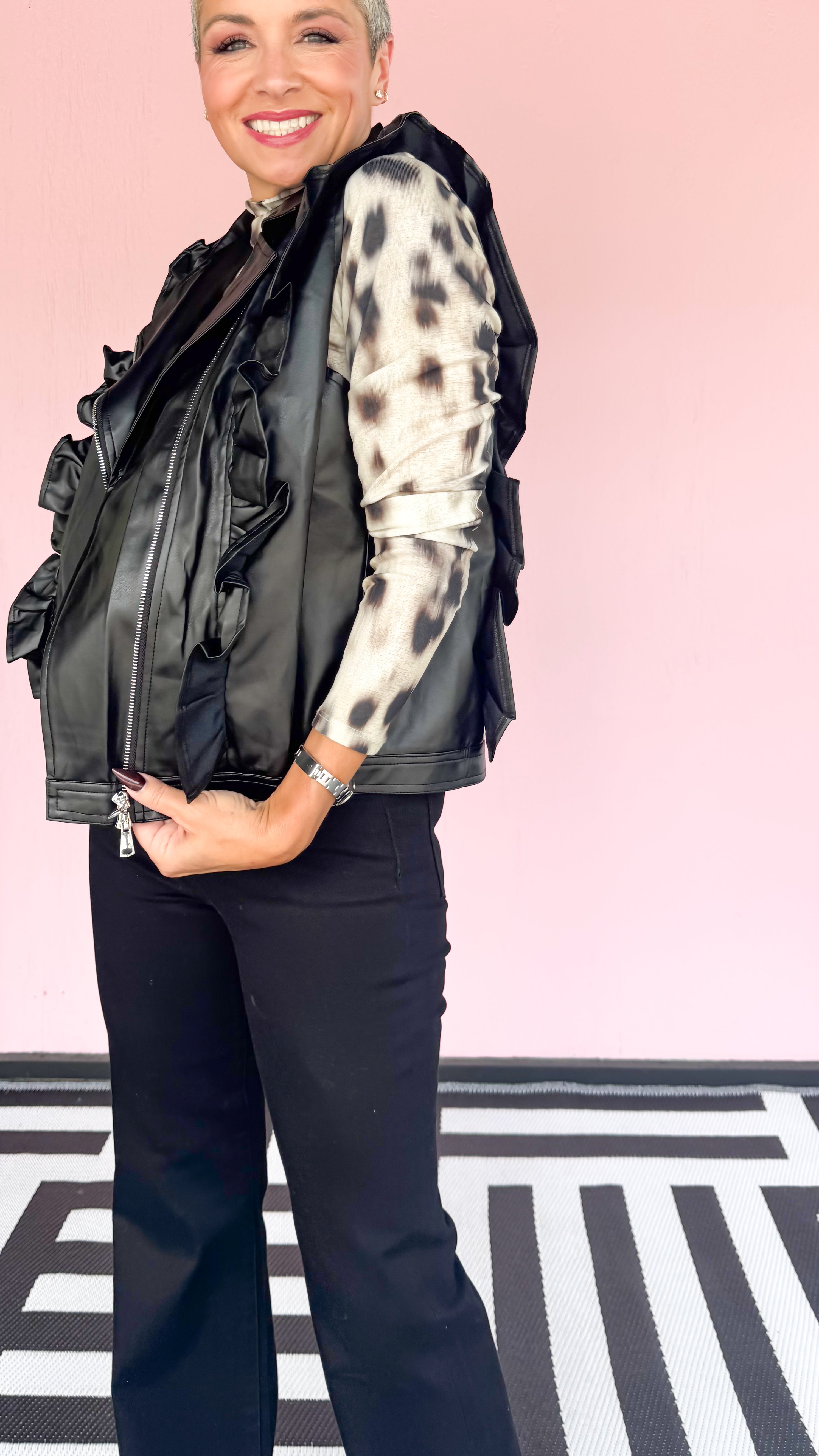 Jessica Vegan Leather Vest w/Ruffles/Back