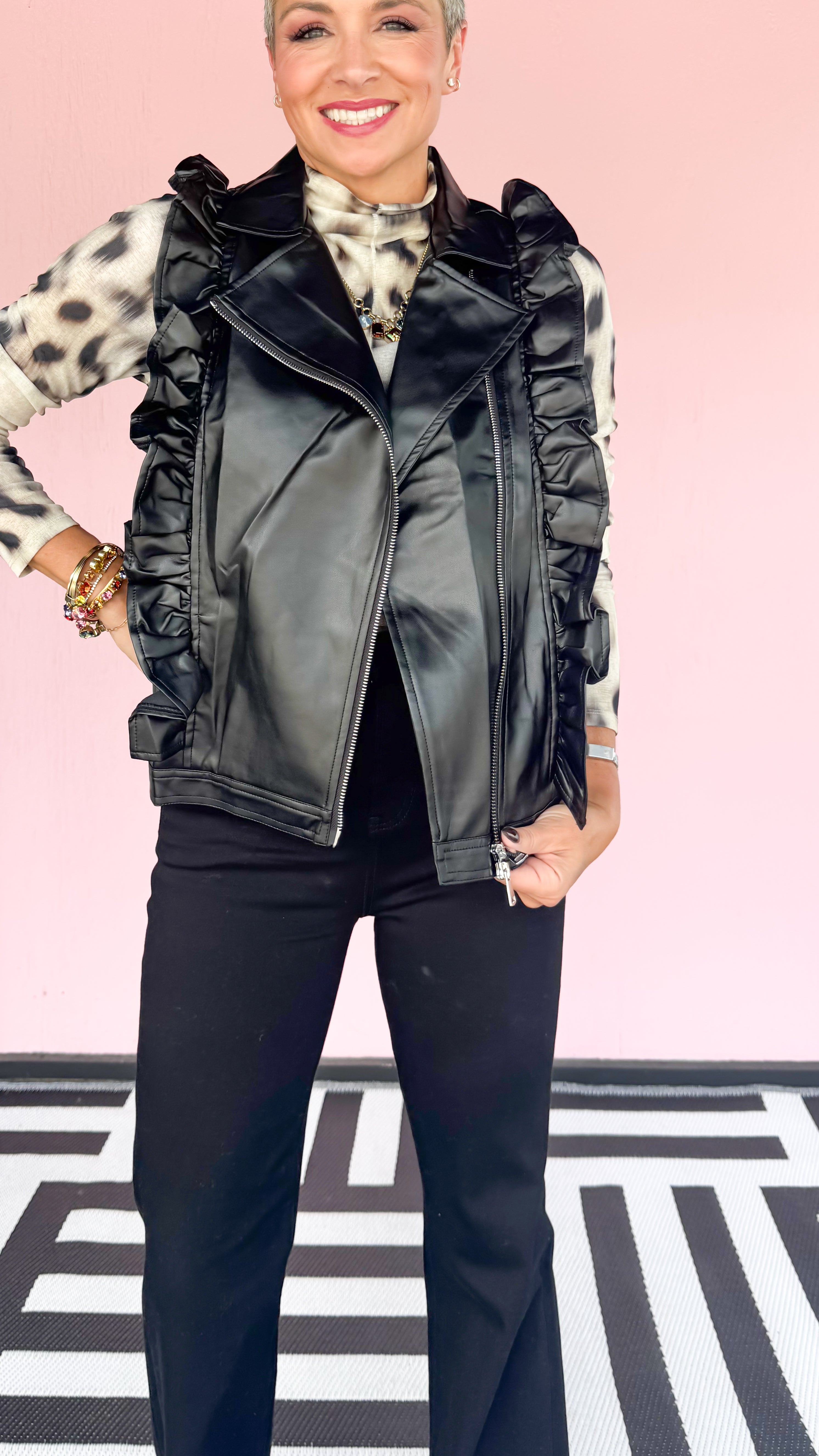 Jessica Vegan Leather Vest w/Ruffles/Back
