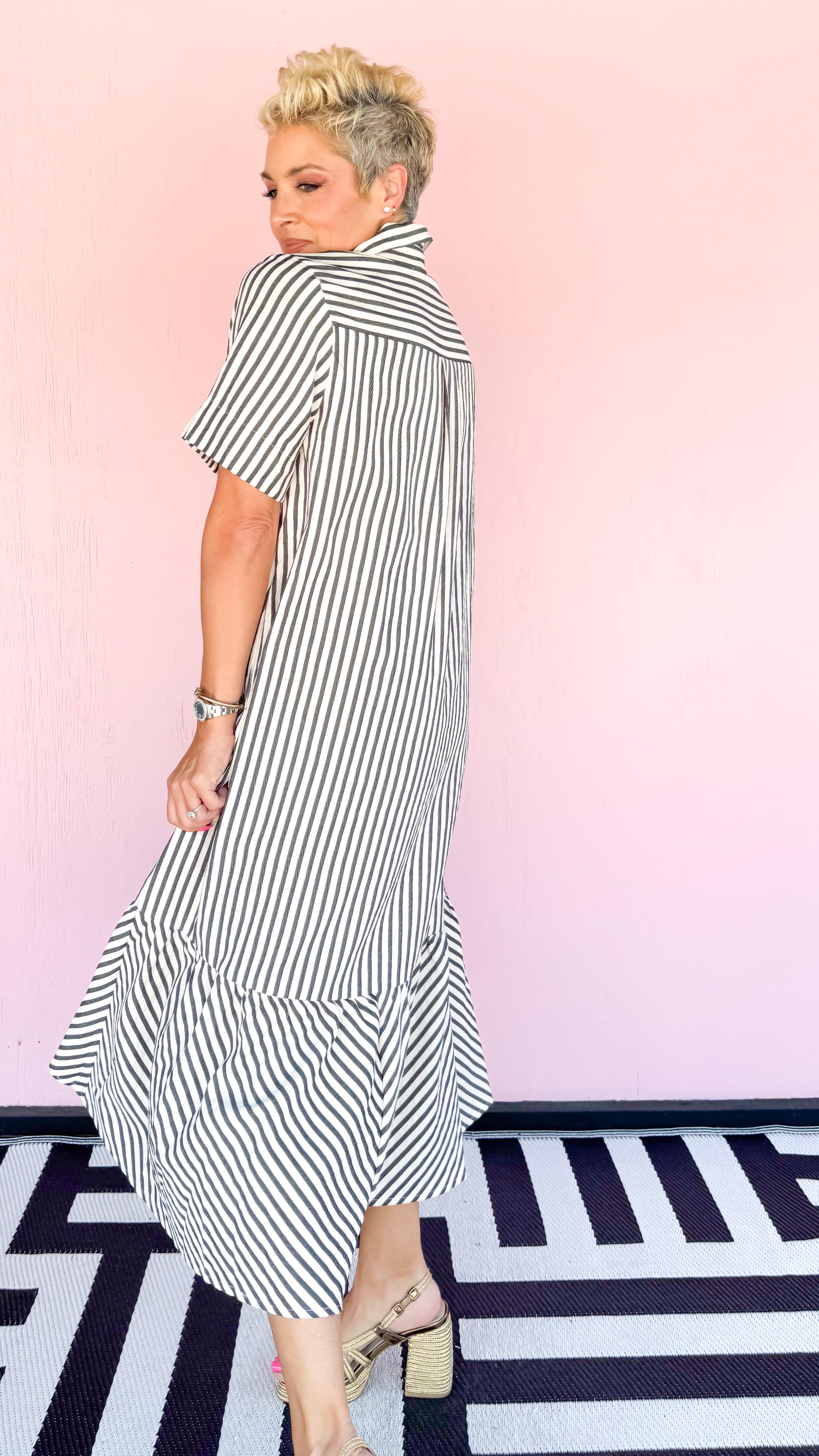 Saline Striped Midi Dress/Black - The BLVD