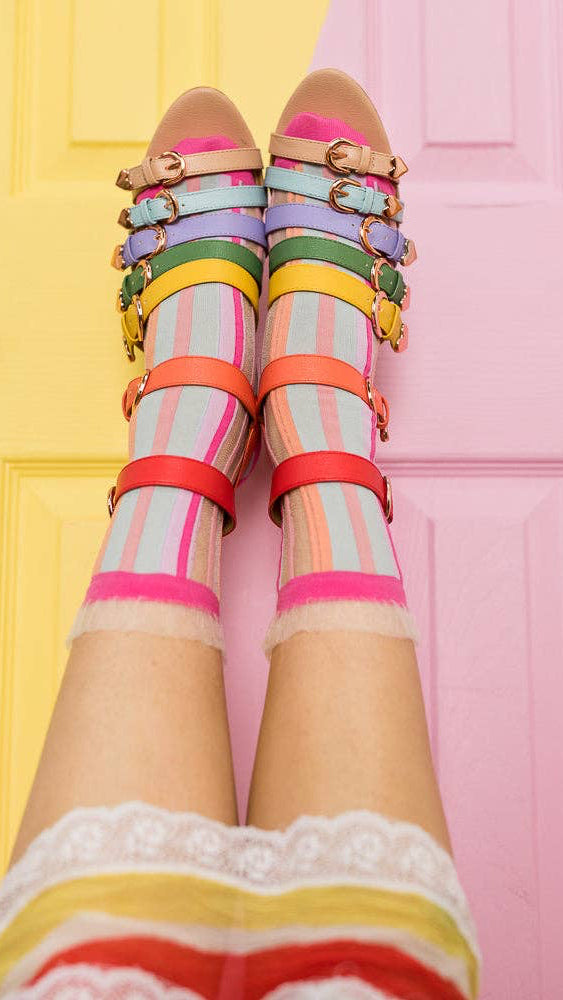 Candy Stripe Ruffle Crew Sock - The BLVD