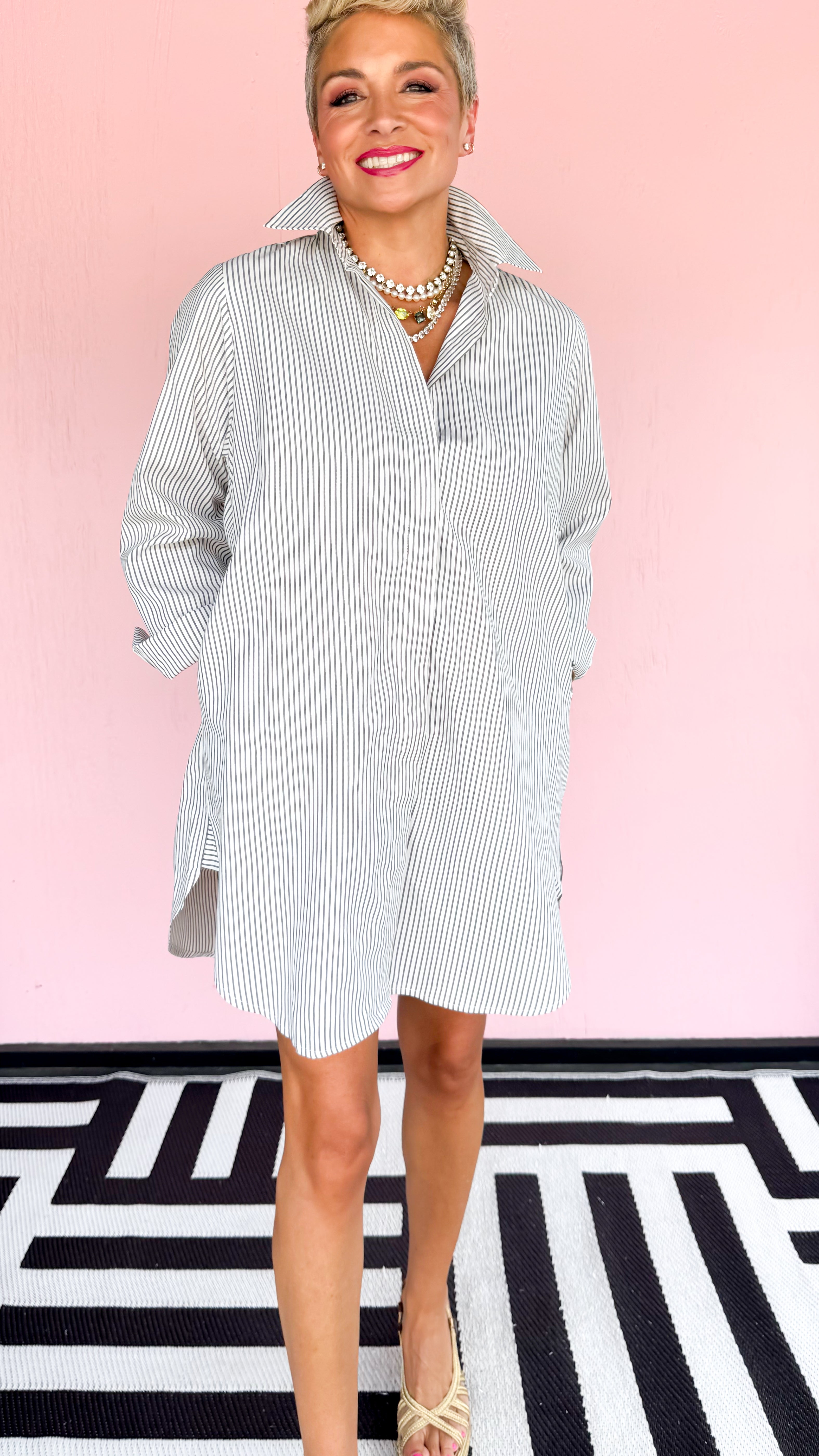 Lucia Embroidered Shirt Dress/Black