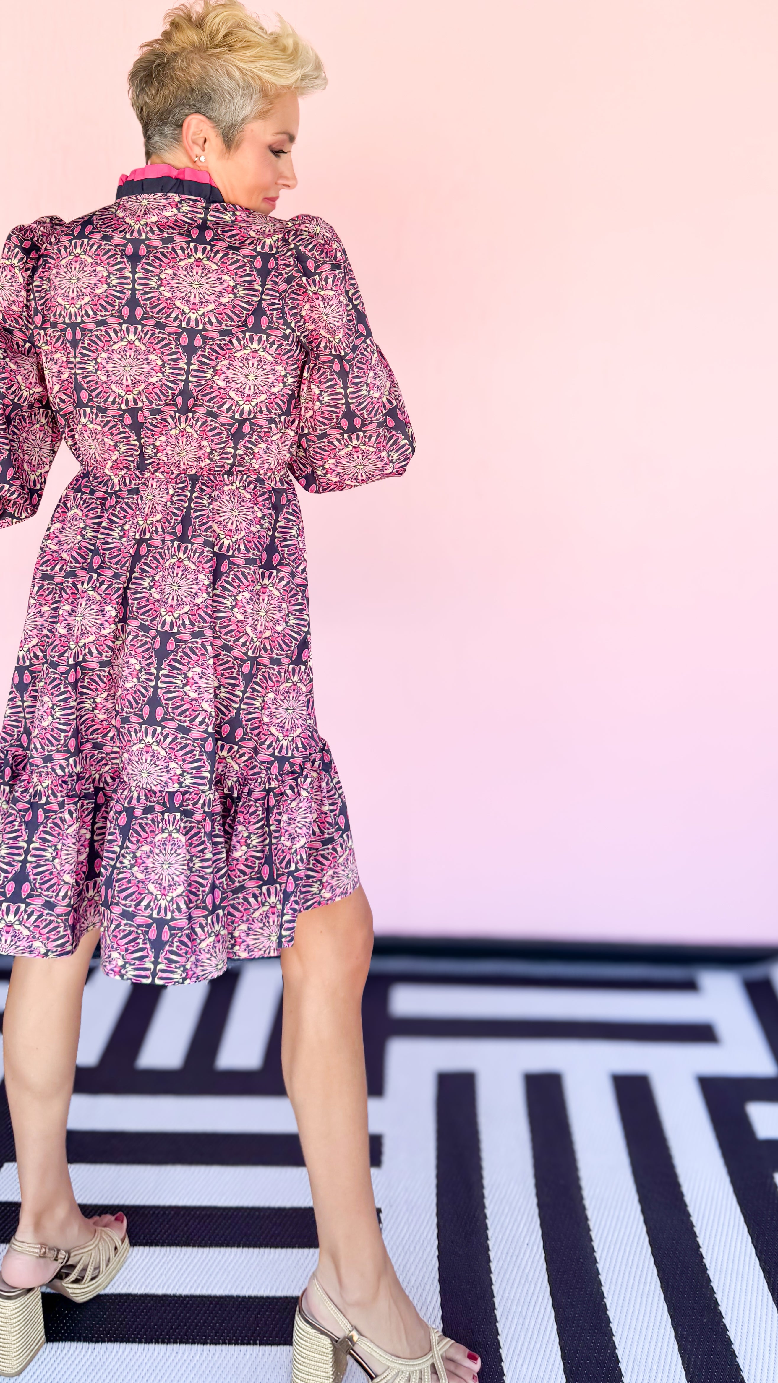 Ruffle High Collar Tiered Dress
