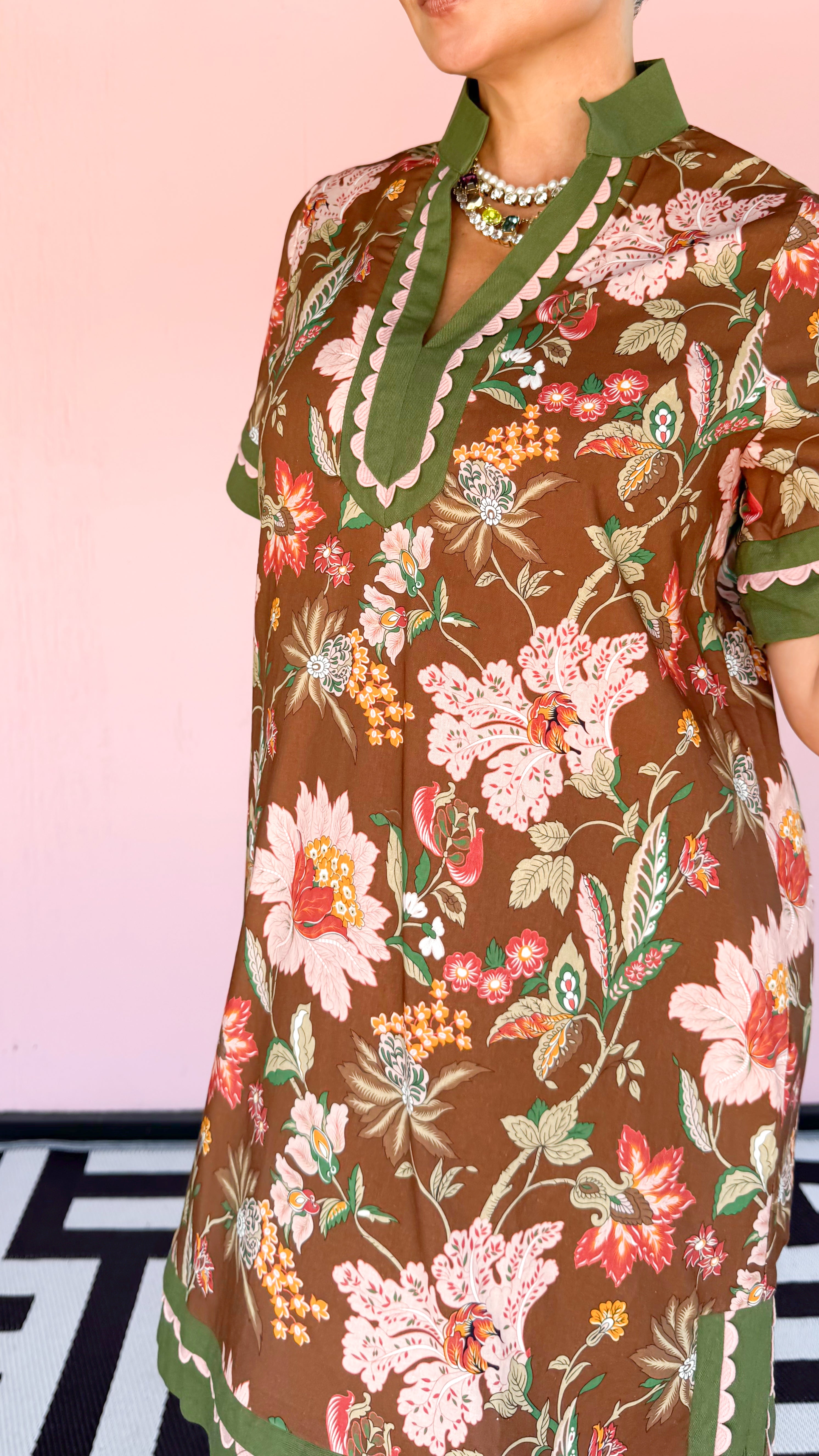 Hollis Short VNeck Floral Dress/Brown