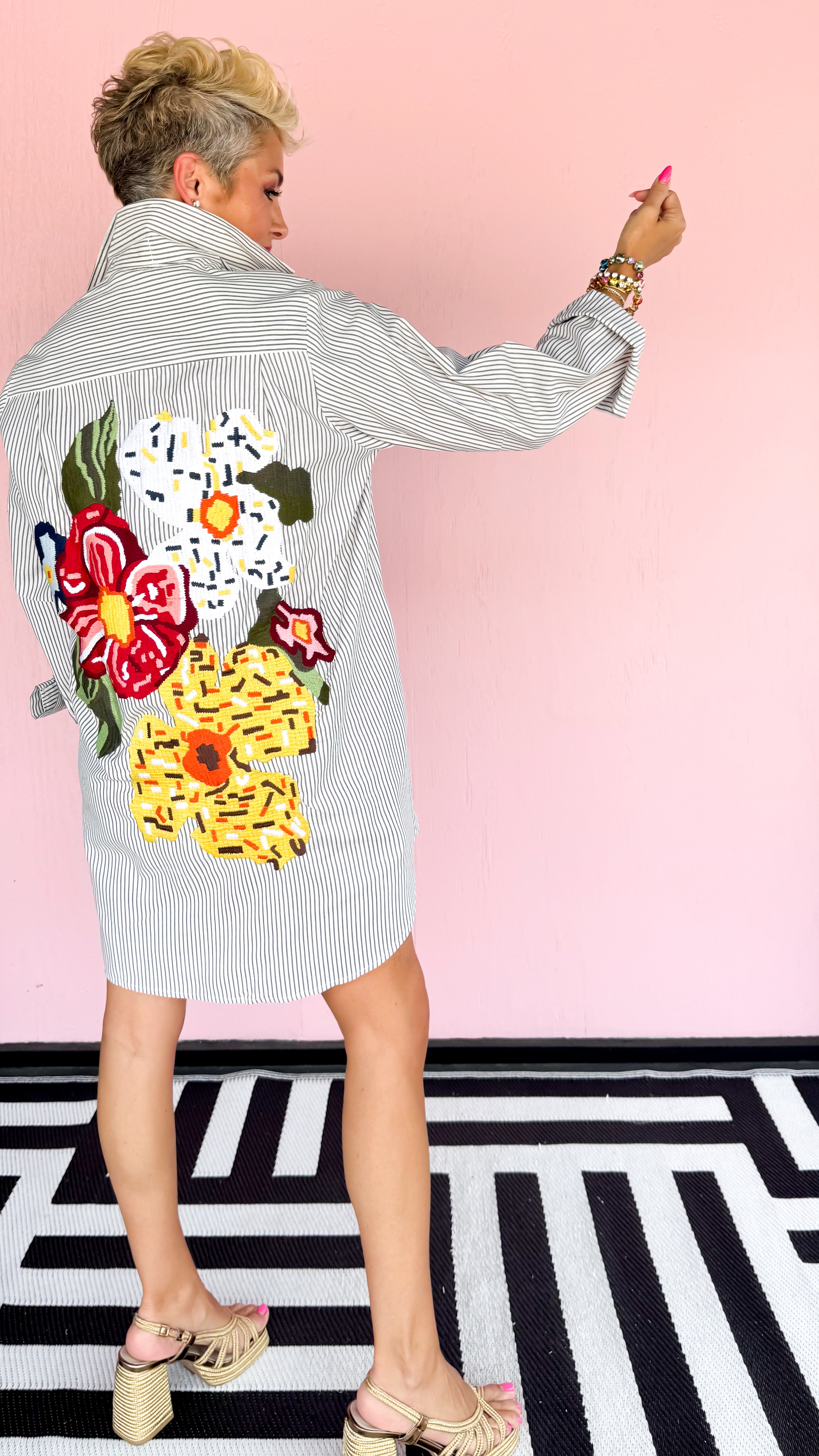 Lucia Embroidered Shirt Dress/Black