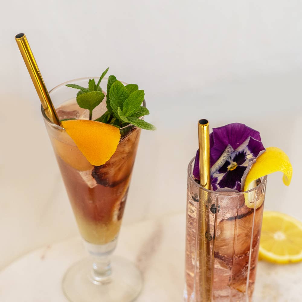 Metal Cocktail Straws - Standard Set of 6, Gold - The BLVD