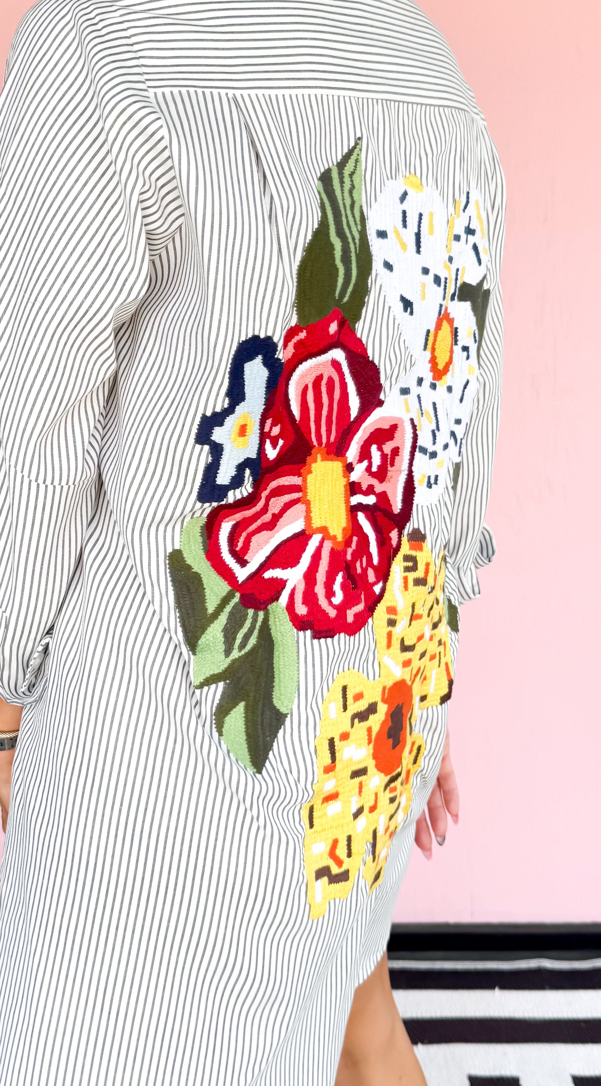 Lucia Embroidered Shirt Dress/Black
