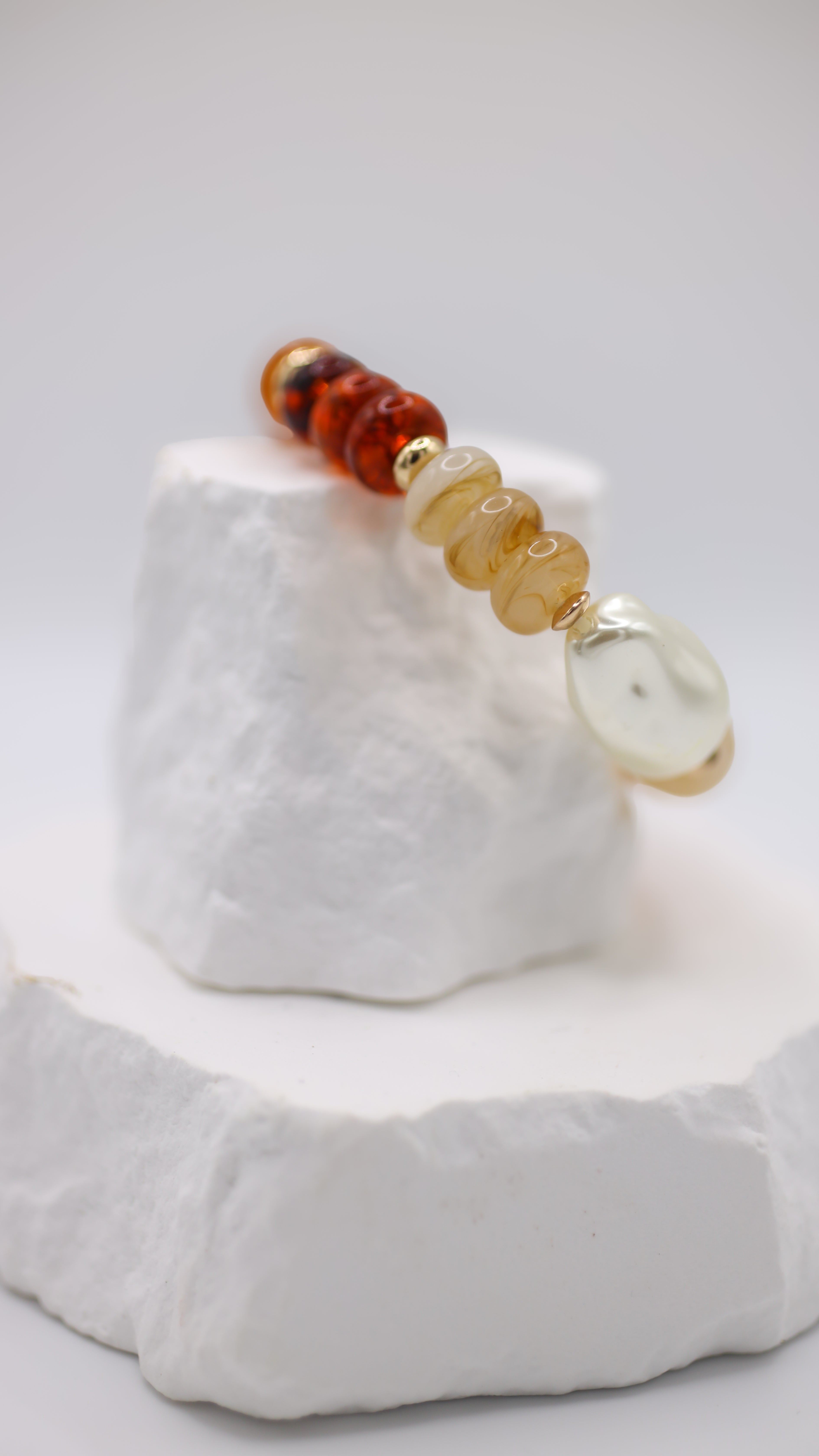 Pearl & Brown Bead Stretch Bracelet