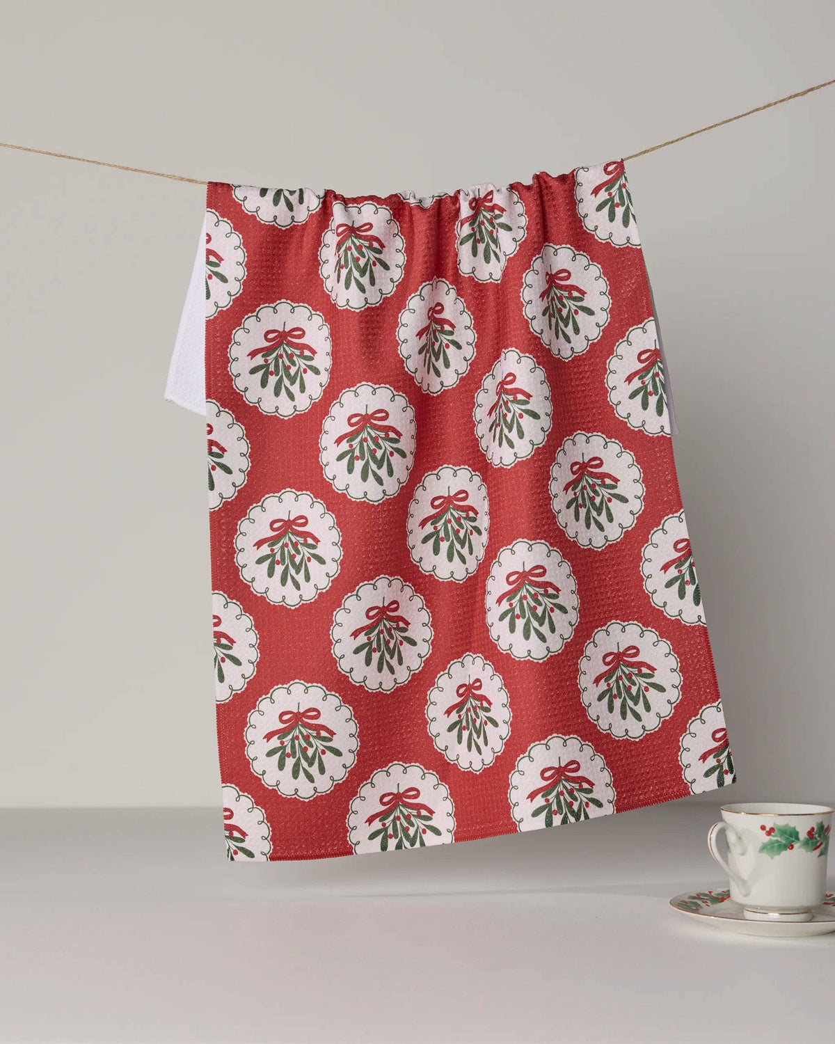 Geometry Merry Mistletoe Christmas tea towel, 18 x 30, original product photo