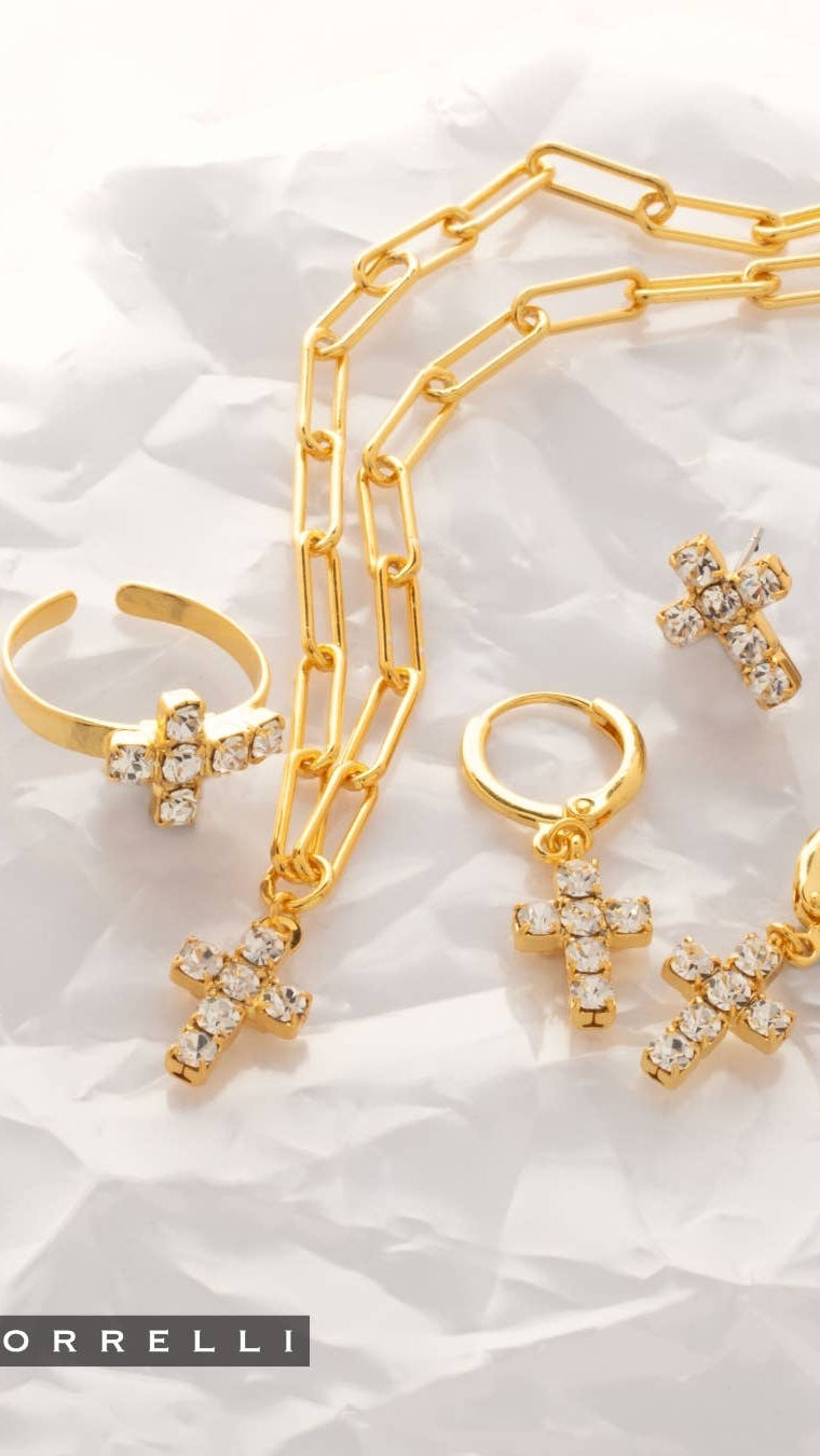 Carly Cross Huggie Hoop Earrings