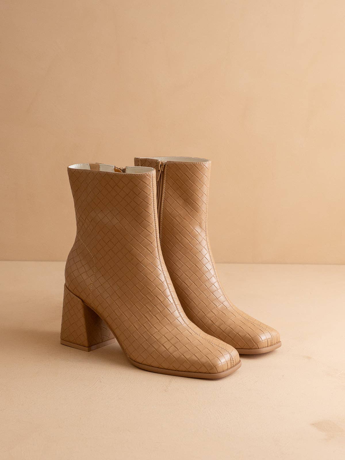 The Demi |Woven Block Heel Bootie/Camel