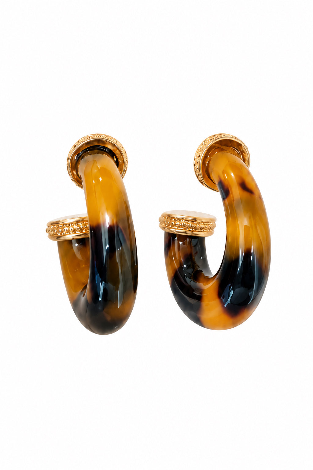 I R I & Studio Tortoise Resin Hoop Earrings, tortoise pattern resin hoops, full view