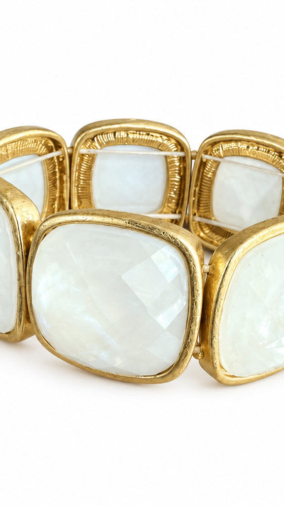 I R I & Studio Bold Faceted MOP Stretch Bracelet, mother-of-pearl faceted beads, stretch fit, front view
