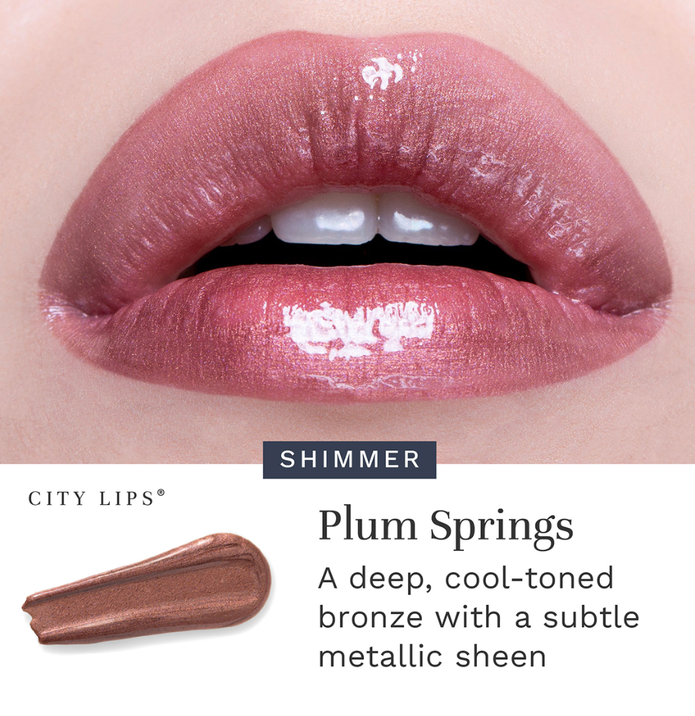 City Lips plumping lip gloss in Plum Springs, a metallic plum shade